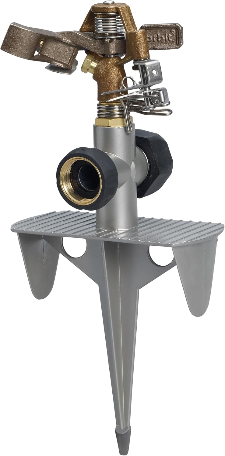 Orbit Lawn Sprinkler 56946 | Heavy‑Duty Brass Impact Head | Adjustable 360° Coverage | Up to 90 ft Diameter | Zinc Spike Base | Durable Outdoor Watering