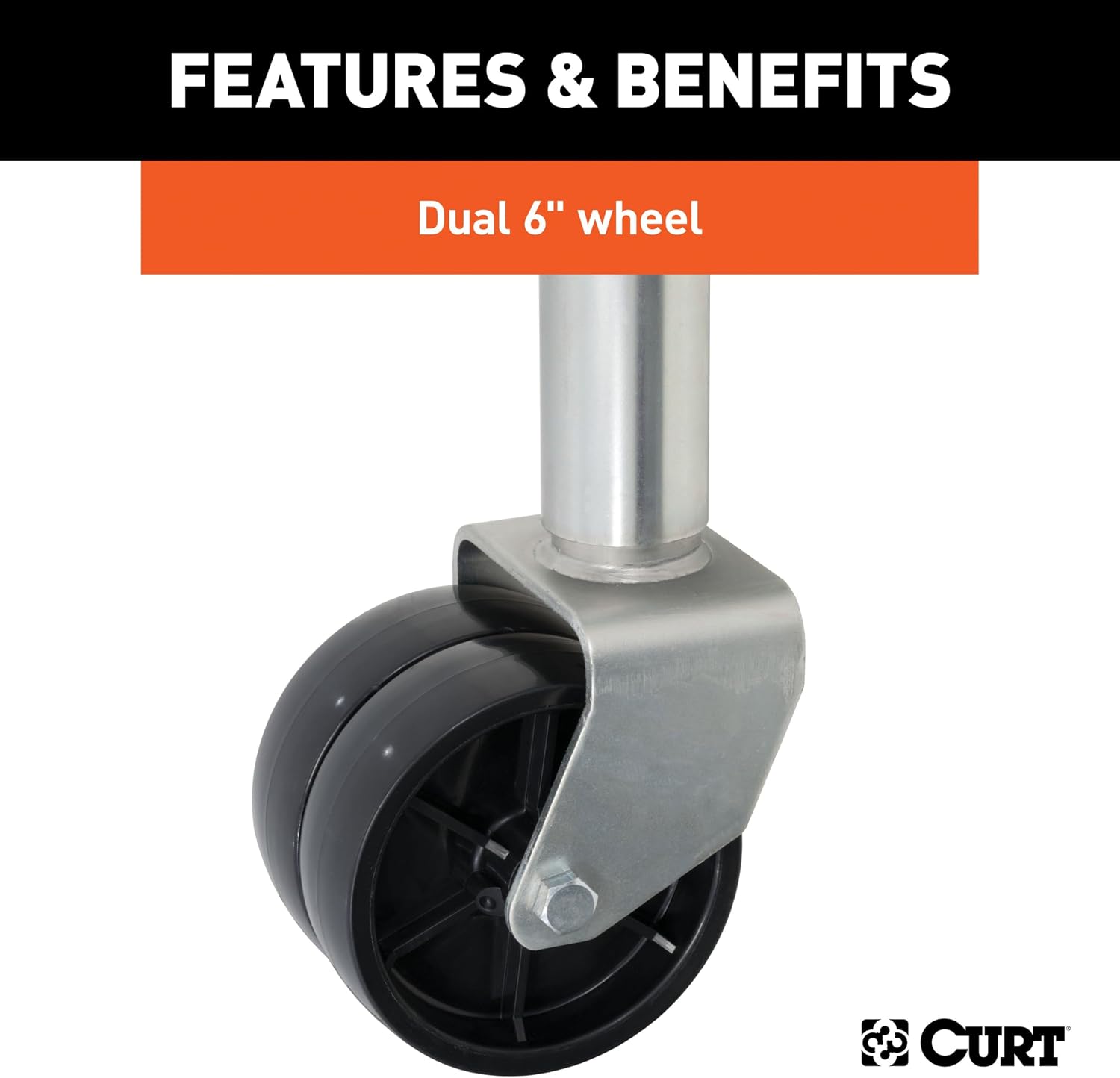 CURT 28155 Marine Boat Trailer Jack with 6-Inch Wheels, 1,500 lbs., 10-3/8 Inches Vertical Travel