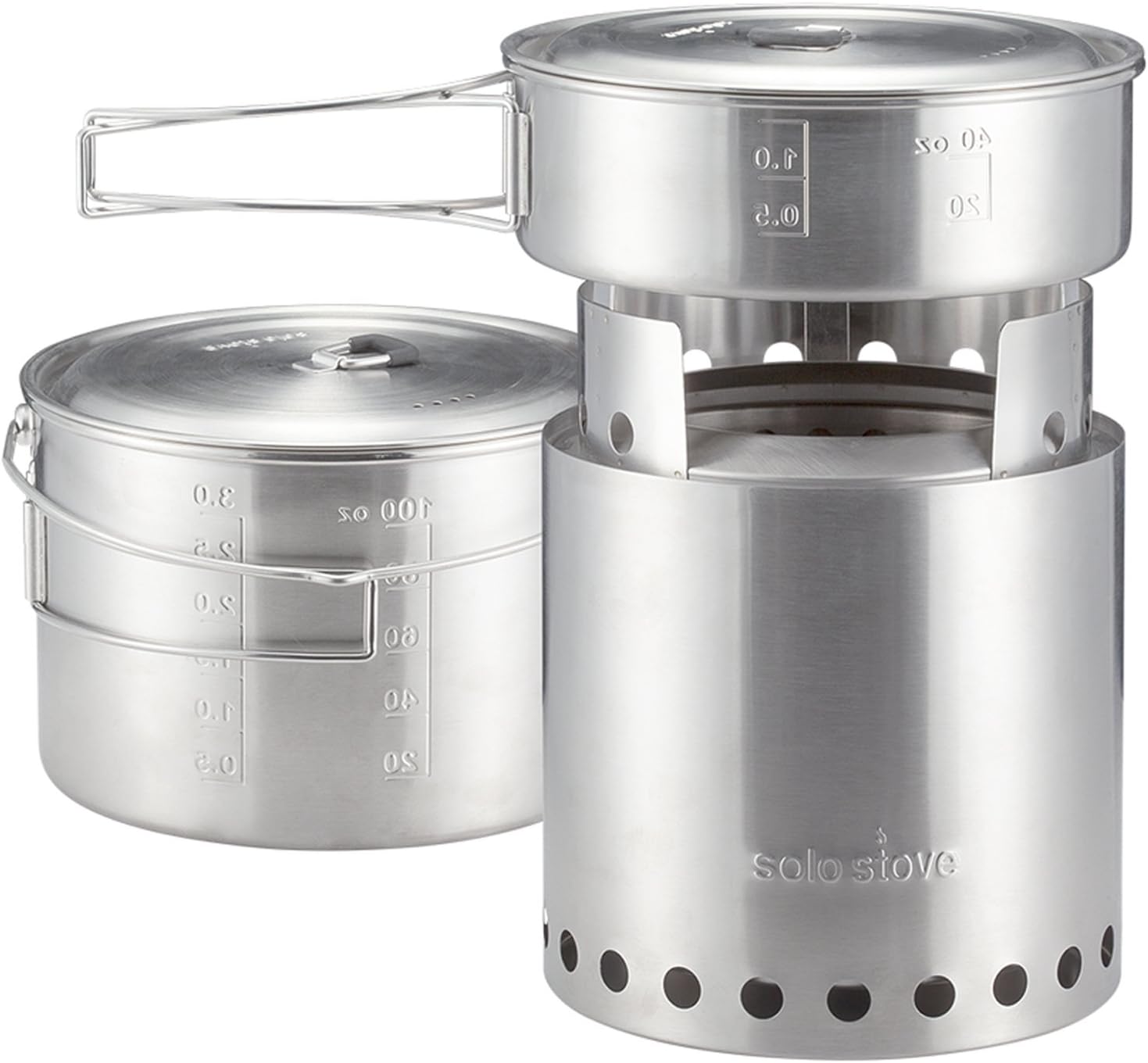 Solo Stove Campfire 2 Pot Set Combo - 4+ Person Wood Burning Camping Stove | Outdoor Kitchen Kit for Backpacking Camping Survival | NO Batteries or