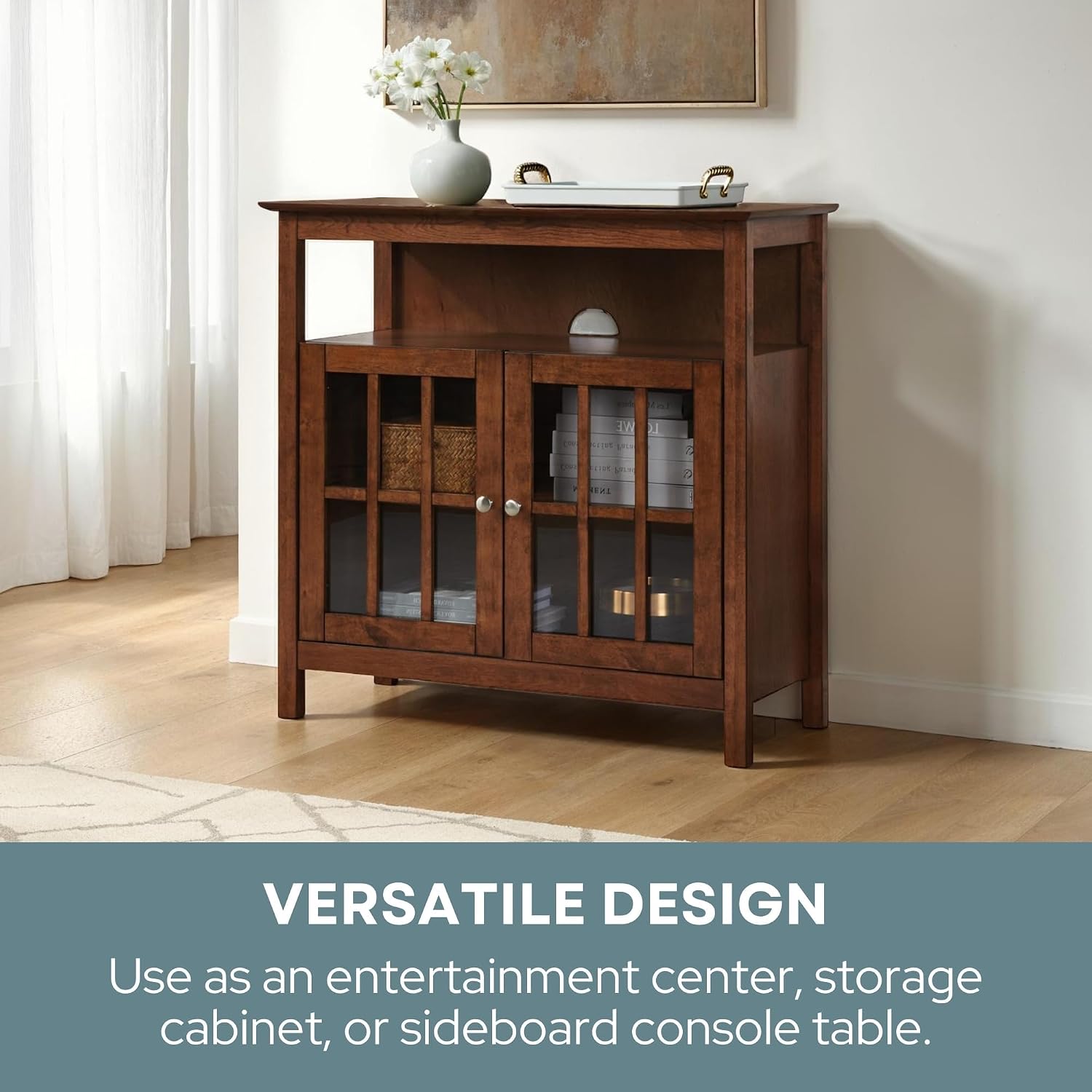 Convenience Concepts Big Sur Highboy TV Stand with Storage Cabinets and Shelves in White Finish