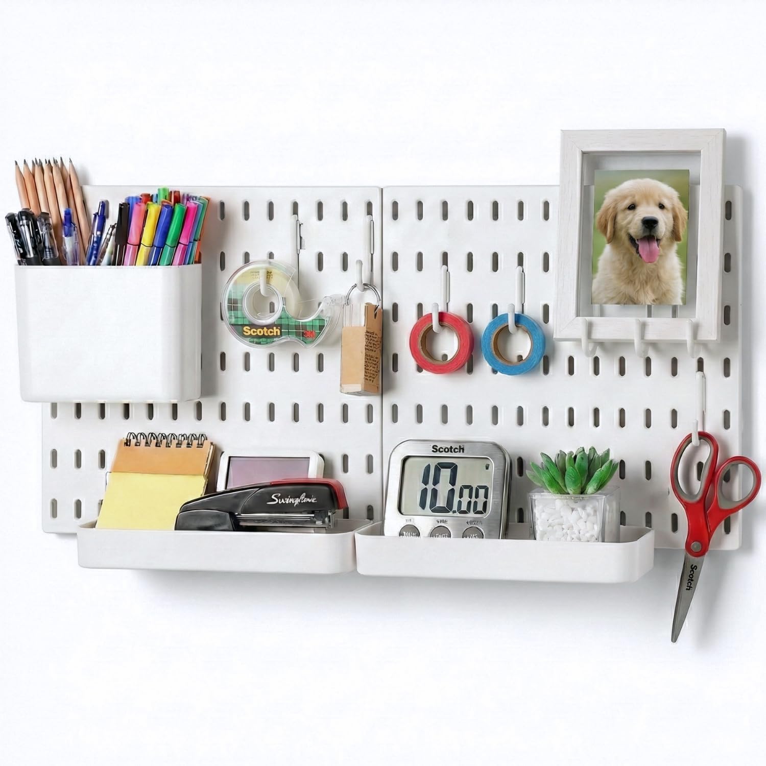 Keepo Peg Board Wall Organizer – Plastic Pegboard Panels, Modular Peg Board Storage System For Home Office, Craft Room, Gaming Setup (White