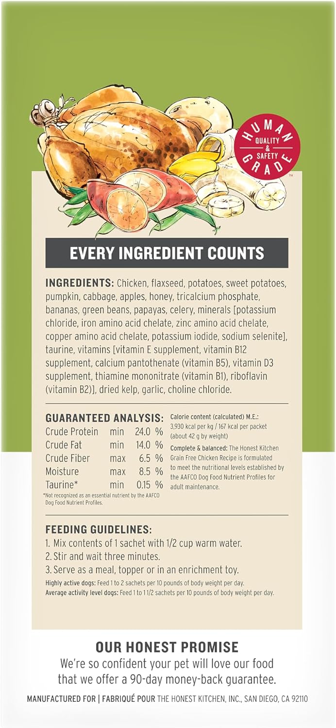 The Honest Kitchen Human Grade Wholemade™ Dehydrated Grain Free Dog Food – Complete Meal or Dog Food Topper – Chicken 4 lb (Makes 16 lbs)