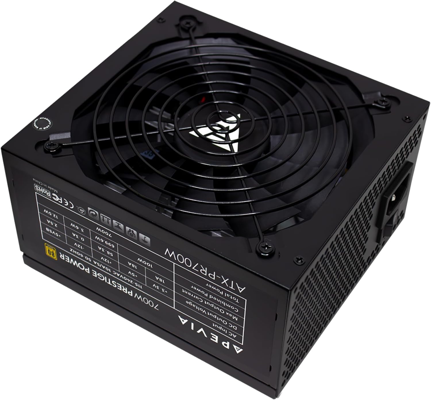 Apevia ATX-PR600W Prestige 600W 80+ Gold Certified, RoHS Compliance, Active PFC ATX Gaming Power Supply | 80+ Gold Efficiency, 135mm Auto Thermal Controlled Fan, Heavy Duty Protections, RoHS Compliance, DC to DC Converter Design