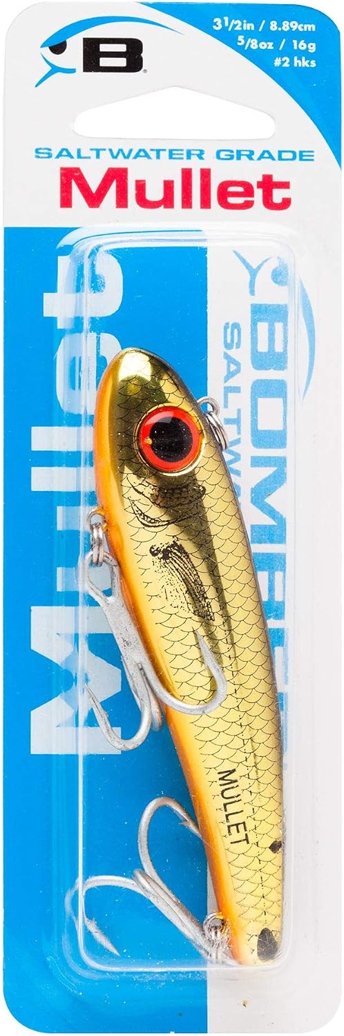 Bomber Lures Mullet Slow-Sinking Twitch / Walking Saltwater Fishing Lure - Excellent for Speckled Trout, Redfish, Stripers and More, 3 1/2 Inch, 5/8 Ounce