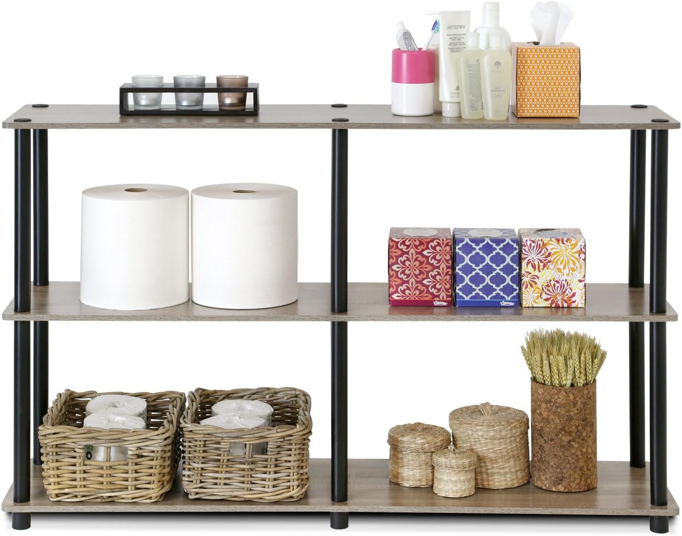 Furinno TURN-N-TUBE Storage Shelves, 3-Tier 47.4 Wide Book Shelf, Corner Shelf, Toolless Open Shelves, for Organization and Storage, Living Room, Garage, Home Office, Black