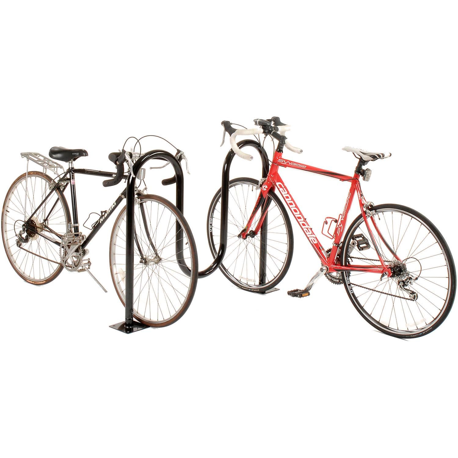 Global Industrial 41"L Wave Bike Rack, Black, Flange Mount, 5-Bike Capacity | Black Powder Coated Steel, Commercial Bike Rack for Stores