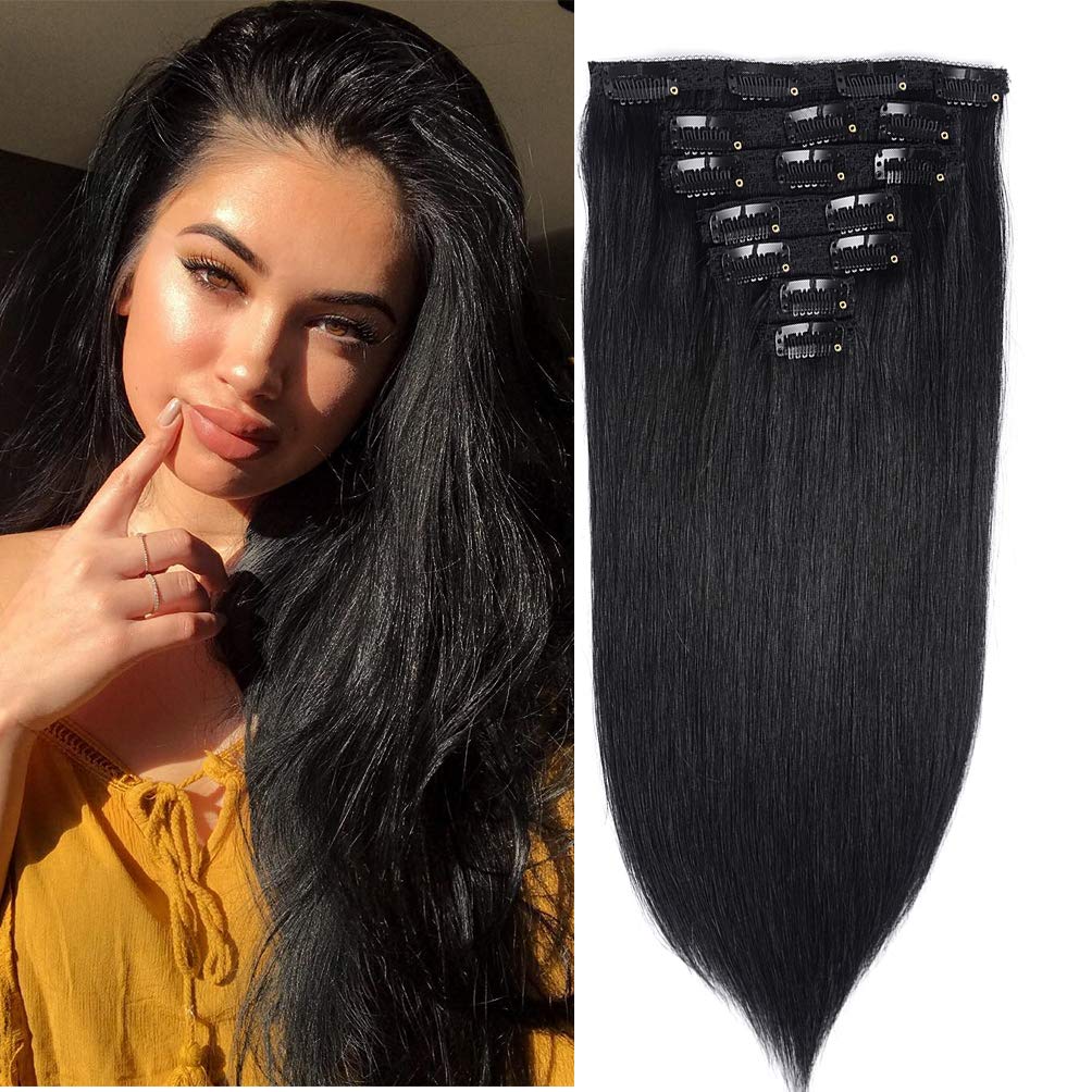 22" Clip in Human Hair Extensions Full Head 200g 10 Pieces 22 Clips Light Brown Double Weft Brazilian Real Remy Hair Extensions Thick Straight (22"
