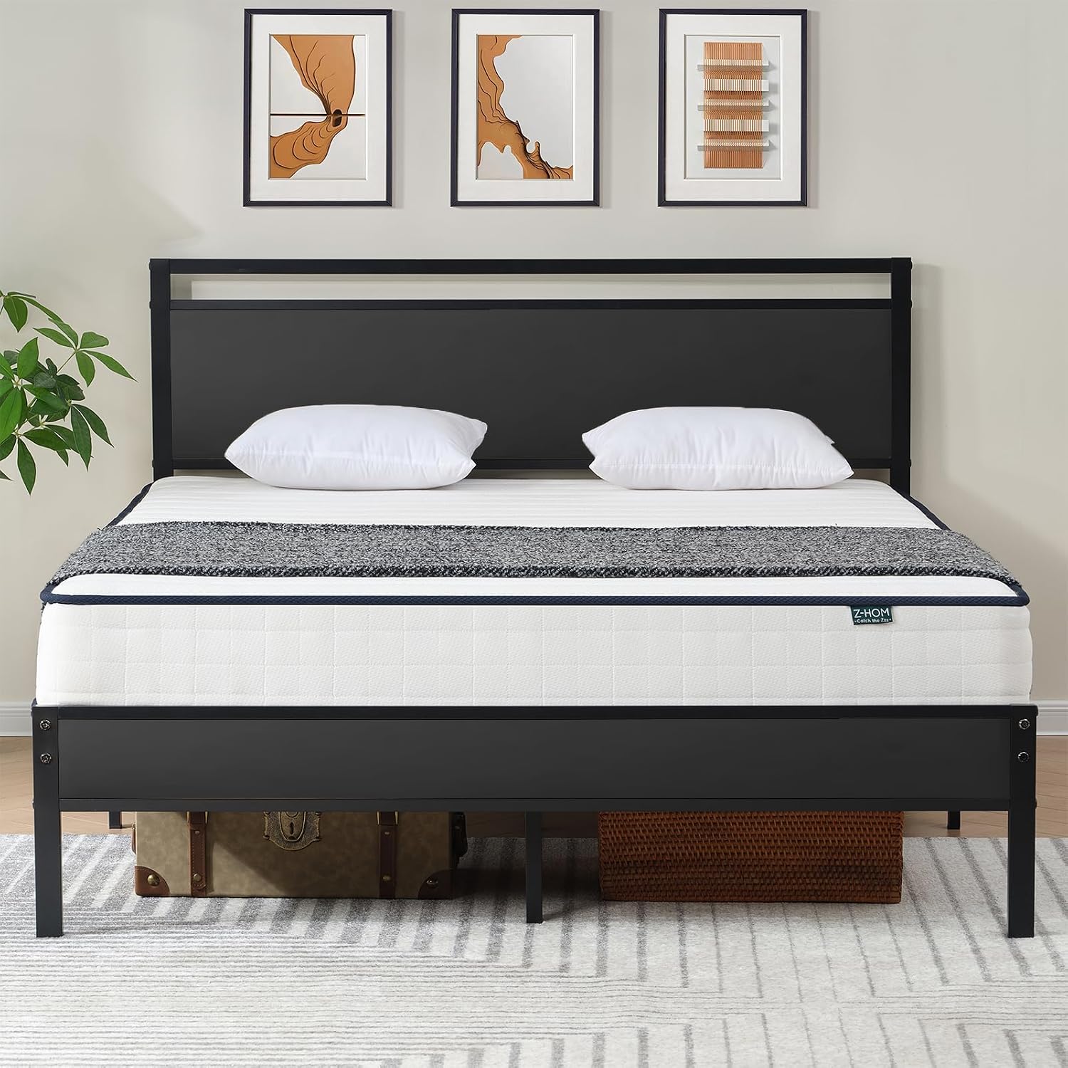 Z-hom Easy Assembly Queen Bed Frame & Headboard Footboard,Underbed Storage | Sturdy Metal Structure,Silent Anti-Slip Support,Under Bed Storage Space,No Box Spring Needed,Modern Bedroom Furniture