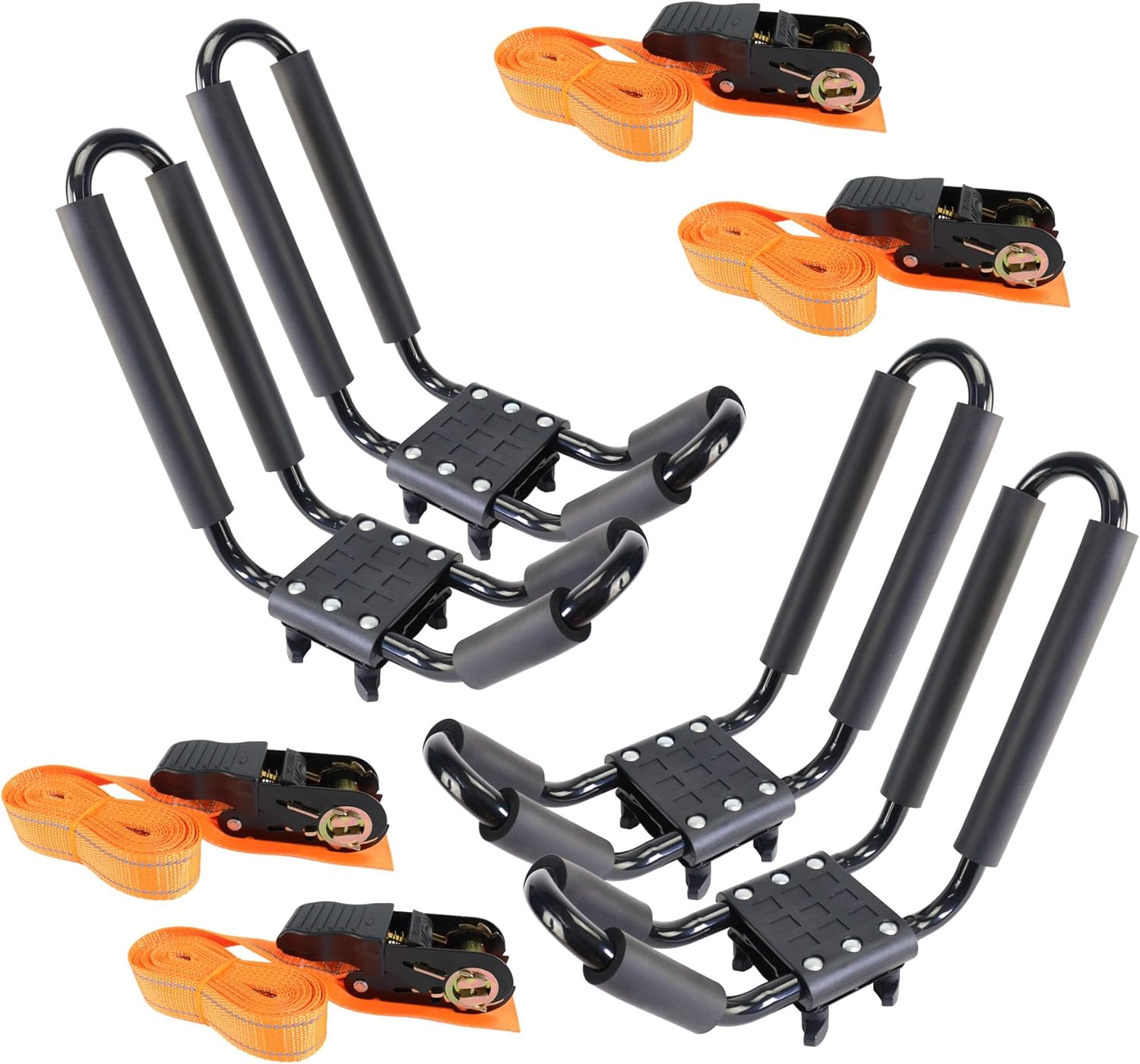 2 Pairs Heavy Duty Kayak Roof Rack J-Bar Carrier Holder - Includes 4 Pcs Ratchet for Canoe, SUV, Cars, Truck, Surf Ski