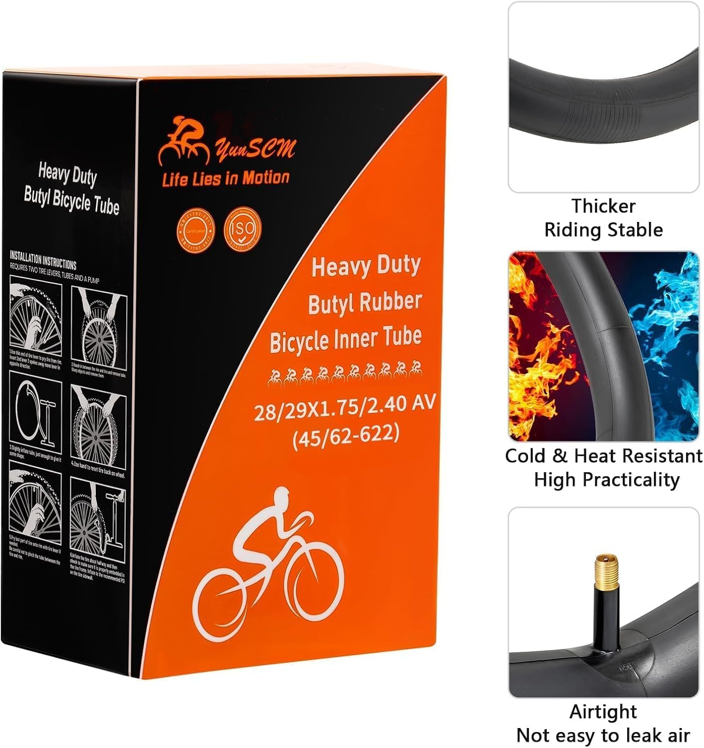 YUNSCM 29" Heavy Duty Bike Tubes 29x1.75/2.40 29 inch Bicycle Tubes for 28/29x1.75/1.95/2.0/2.1/2.125/2.25/2.3/2.40 MTB, Gravel