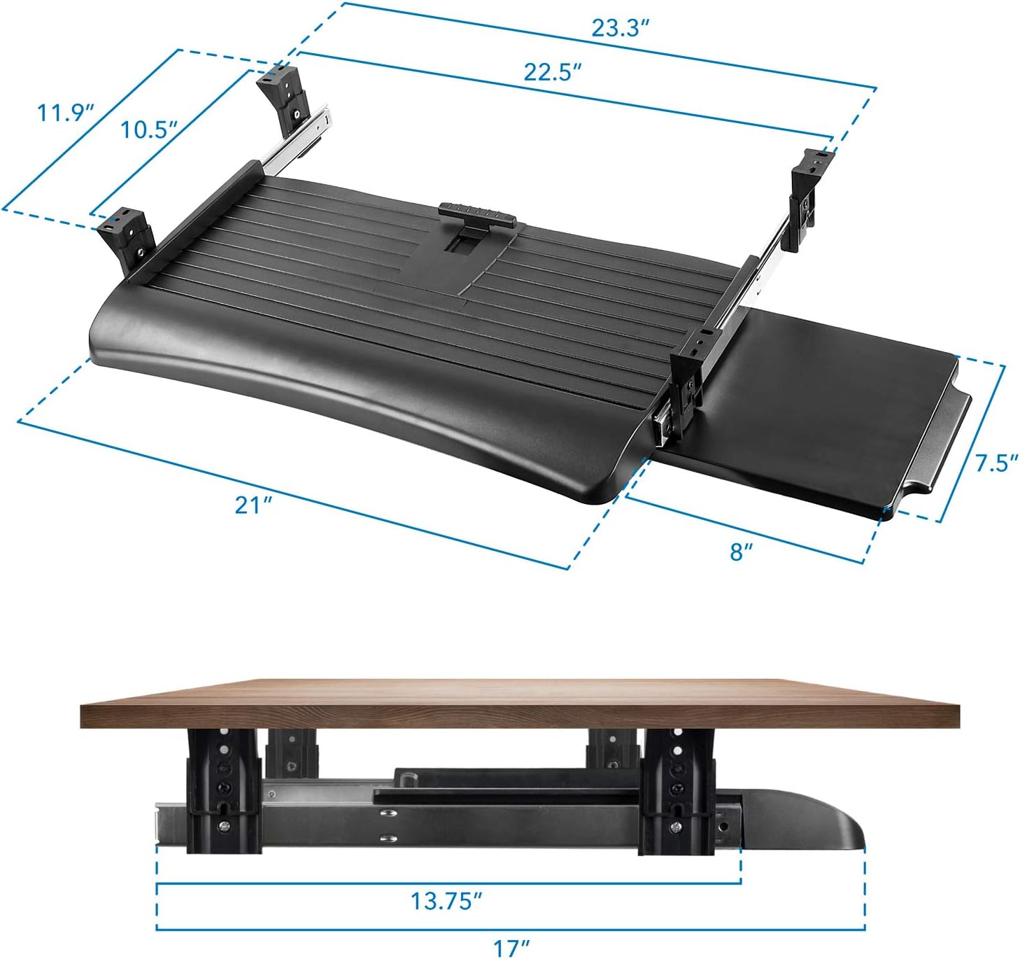 Mount-It! Keyboard Tray Under Desk with Adjustable Mouse Platform – Easy-Glide Sliding Drawer Under Desk Slide Out – Ergonomic Under Key Board