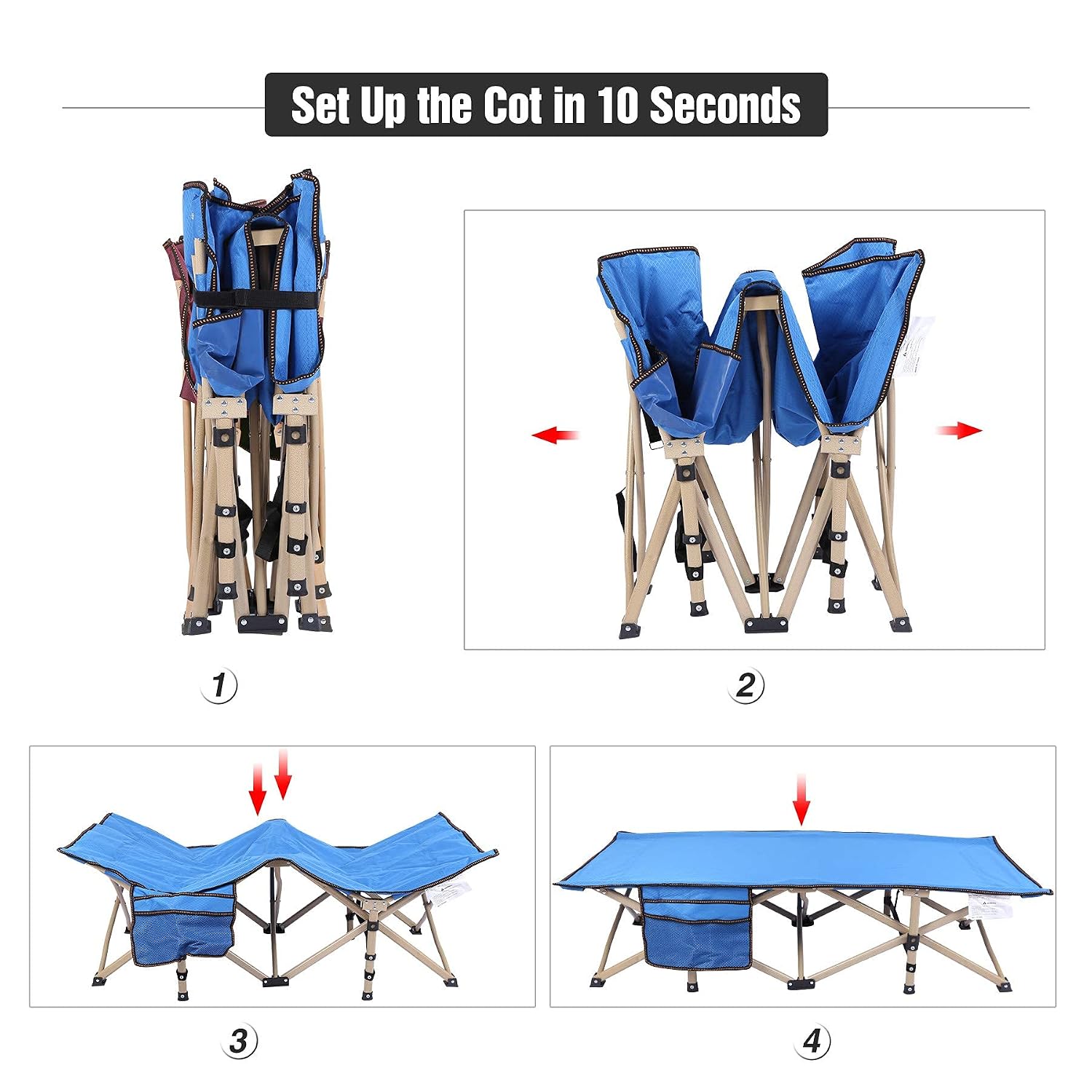 REDCAMP Extra Long Kids Cot for Camping 2-7 Years, Portable Travel Toddler Cot Bed with Carry Bag, Lightweight for Outdoor Indoor Home, Blue 53''x26''