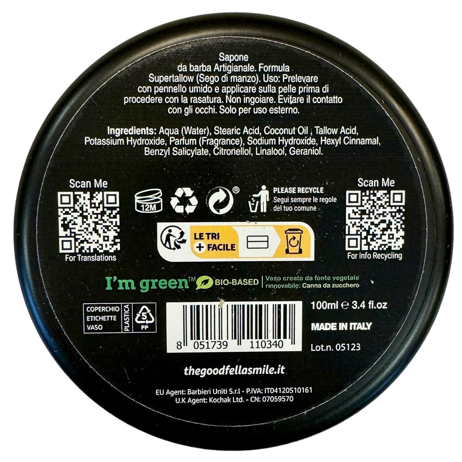 Goodfellas' Smile Tallow No.1 Shaving Soap, Made in Italy