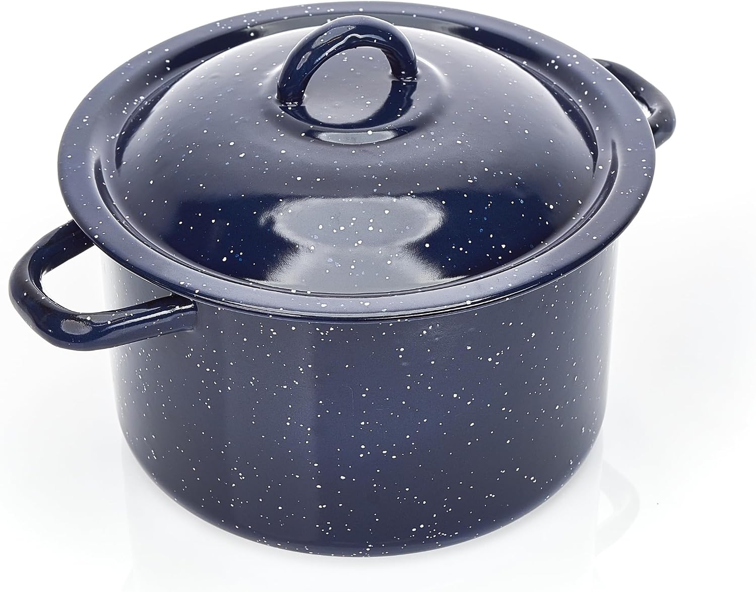 IMUSA USA C20666-1062810W Speckled Enamel Stock Pot with Lid, 4 Quart, Blue | Speckled Enamel Finish, Durable Steel Construction, Ideal for Soups and Stews, Great for Everyday Family Meals