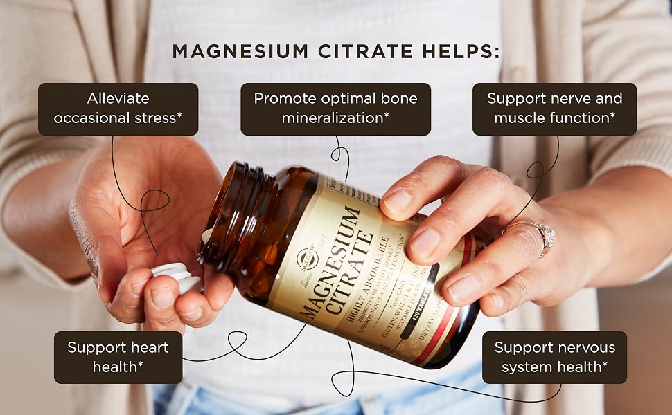 Magnesium citrate helps alleviate occasional stress, bone mineralization, muscle funtion and more