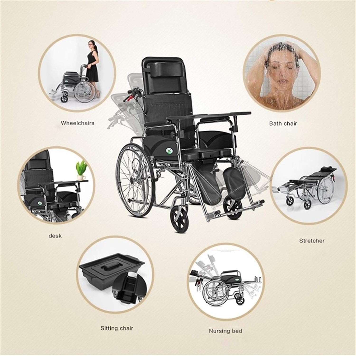 High Back Reclining Commode Wheelchair, Folding Bathroom Shower Chair, Can Lie Down Alonemultifunctional Scooter (Color : Upgrade)