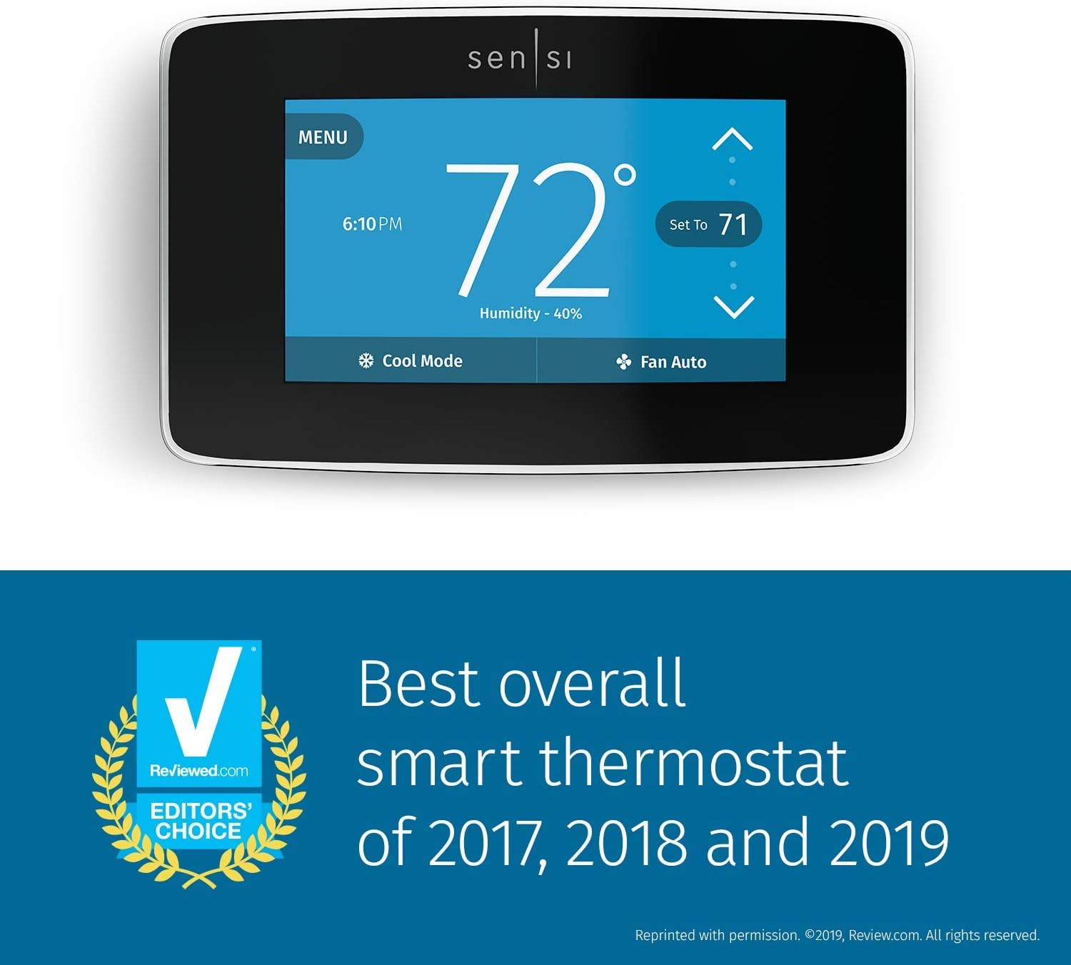 Sensi Touch Smart Thermostat by Emerson with Touchscreen Color Display, Programmable, Wi-Fi, Mobile App, Easy DIY, Data Privacy, Works with Alexa, Energy Star Certified, ST75 - Black, C-Wire Required