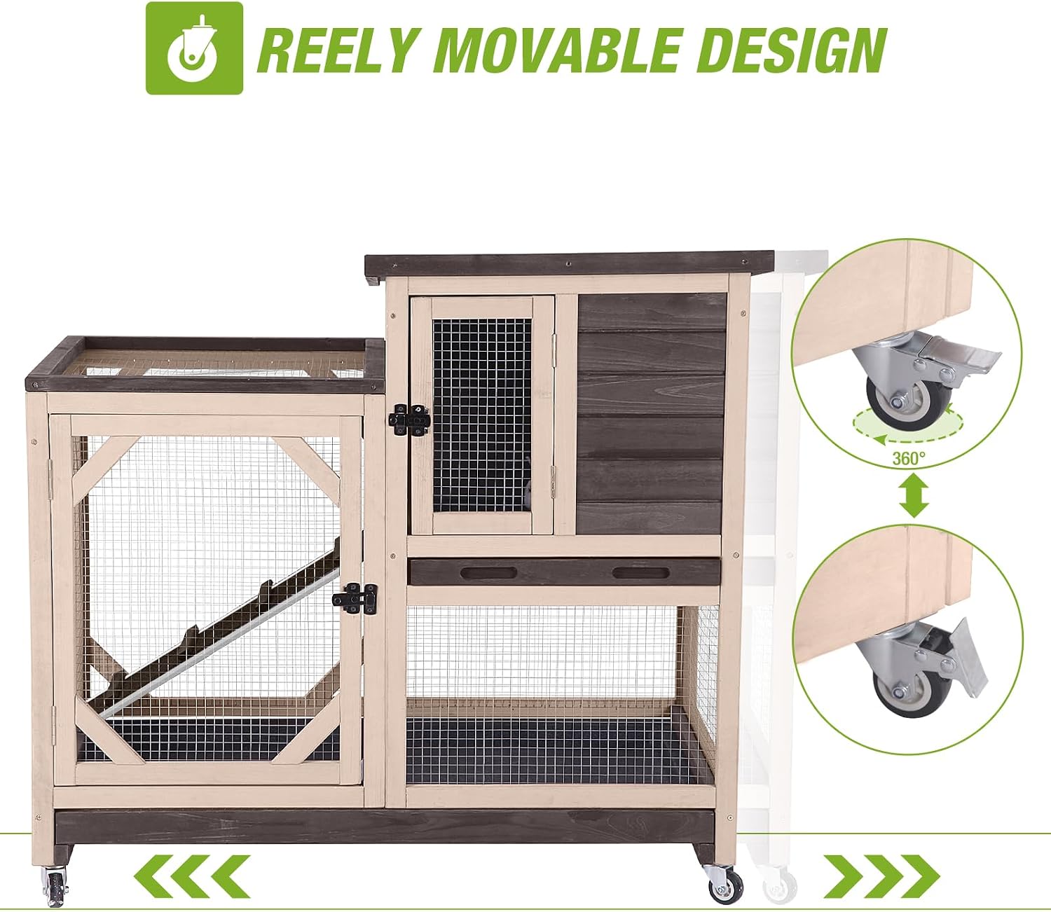 Indoor Rabbit Bunny Hutch Outdoor, Guinea Pig Cages with Removable Bottom Wire Netting - Easy Clean
