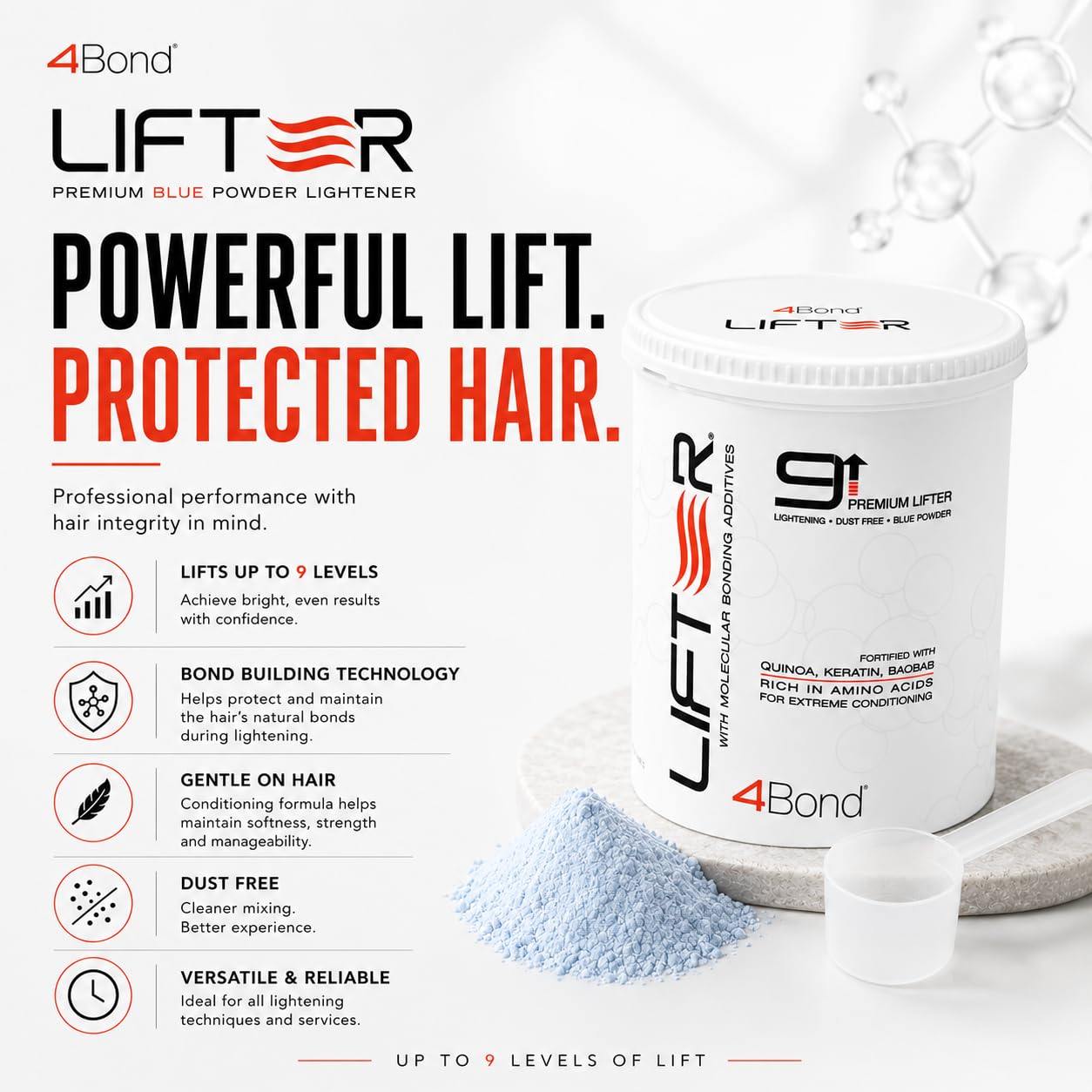 4BOND Premium Hair Bleach Powder Lightener | Blue Based Lightener | Up To 9 Levels Of Lift | Infused with Amino Acids, and Quinoa