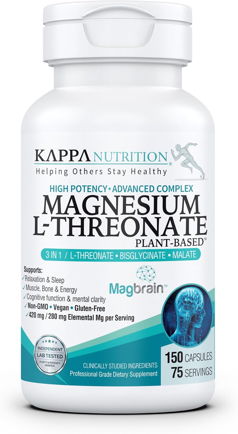 Kappa Nutrition Powered by Magbrain™ Magnesium L-Threonate Plant-Based, 420mg Elemental Magnesium (3 Capsules) from 2, 253mg, 120 Vegan Capsules