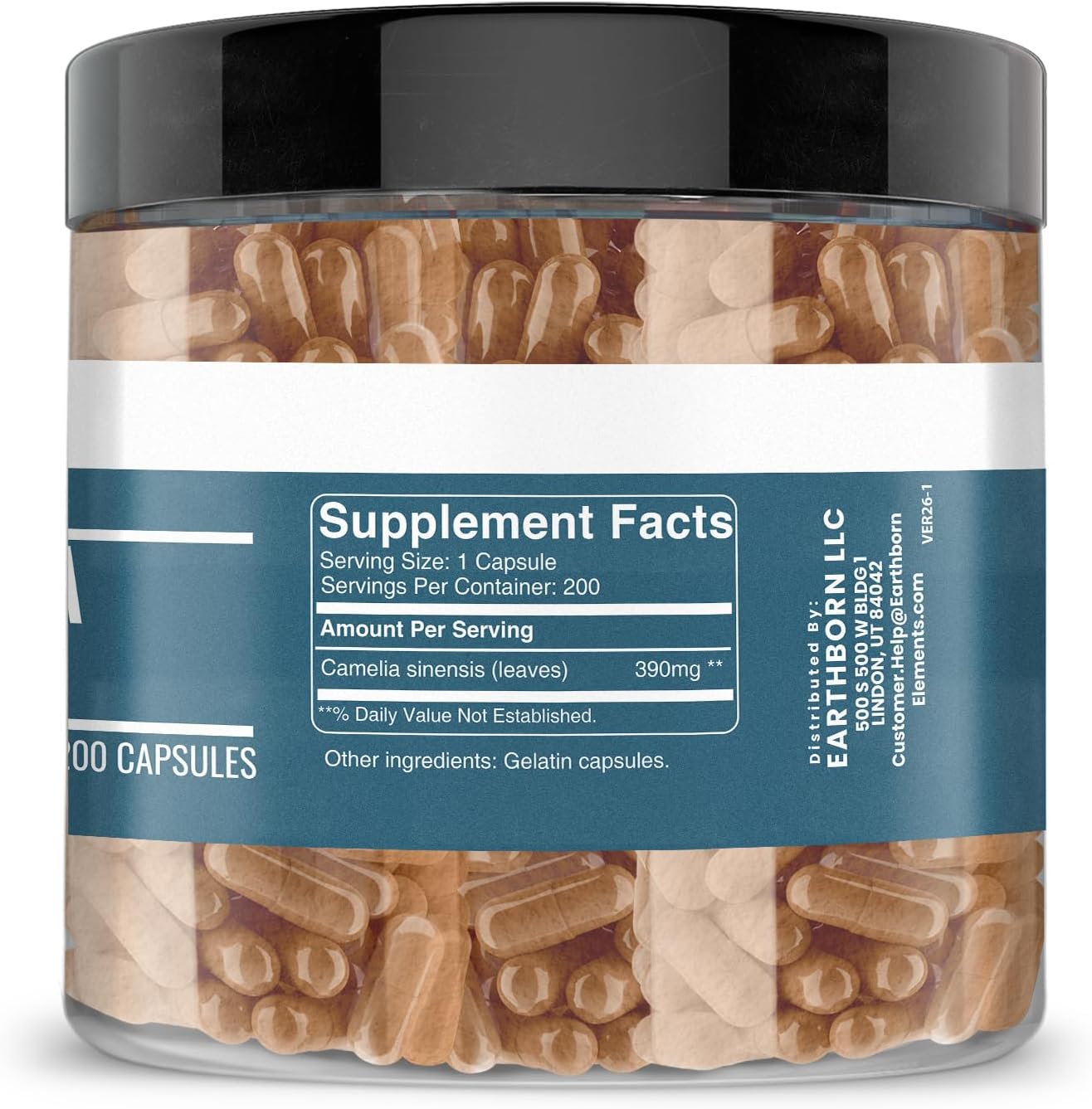 Earthborn Elements Green Tea Extract 200 Capsules, Pure & Undiluted, No Additives