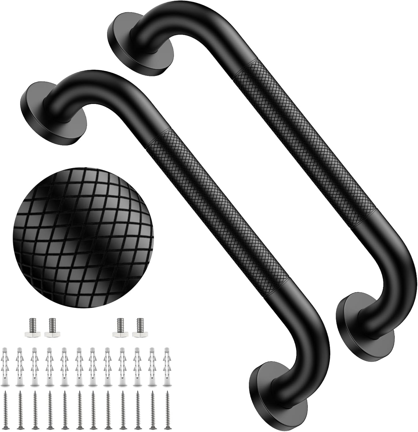 40 Inch Brushed Nickel Shower Grab Bar Anti-Slip Knurled Grip,Safety Handle | YuanDe 1.25" Diameter Stainless Steel Bathroom Grab Bars, Handicap Injury Elderly Senior Assist Support Shower Handle-2Packs