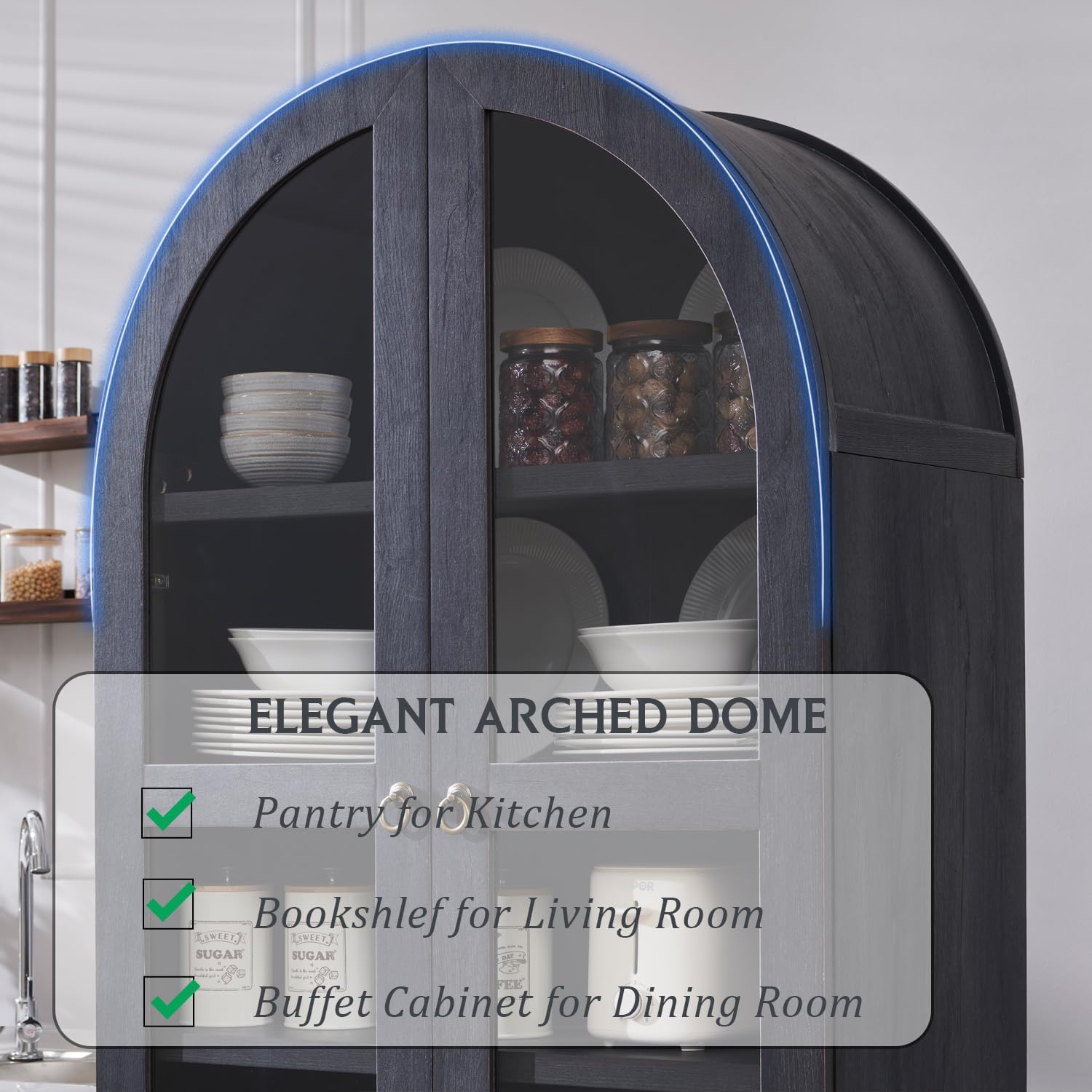 IFGET 71" Tall Arched Kitchen Pantry, Modern Farmhouse Wood Kitchens Storage Cabinets with 2 Large Drawers and Adjustable Shelves, Versatile Cupboard for Kitchen, Dining Room, Bathroom, Natrual