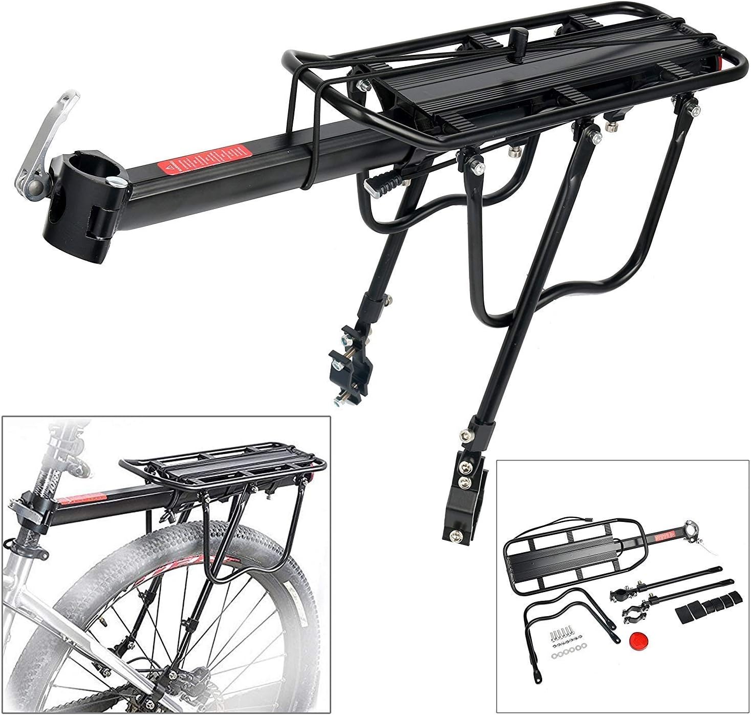 Amarine Made Bike Rear Rack 110 Lbs Capacity Aluminum Alloy or Iron Bicycle Rear Rack Adjustable Pannier Bike Luggage Cargo Rack Quick Release