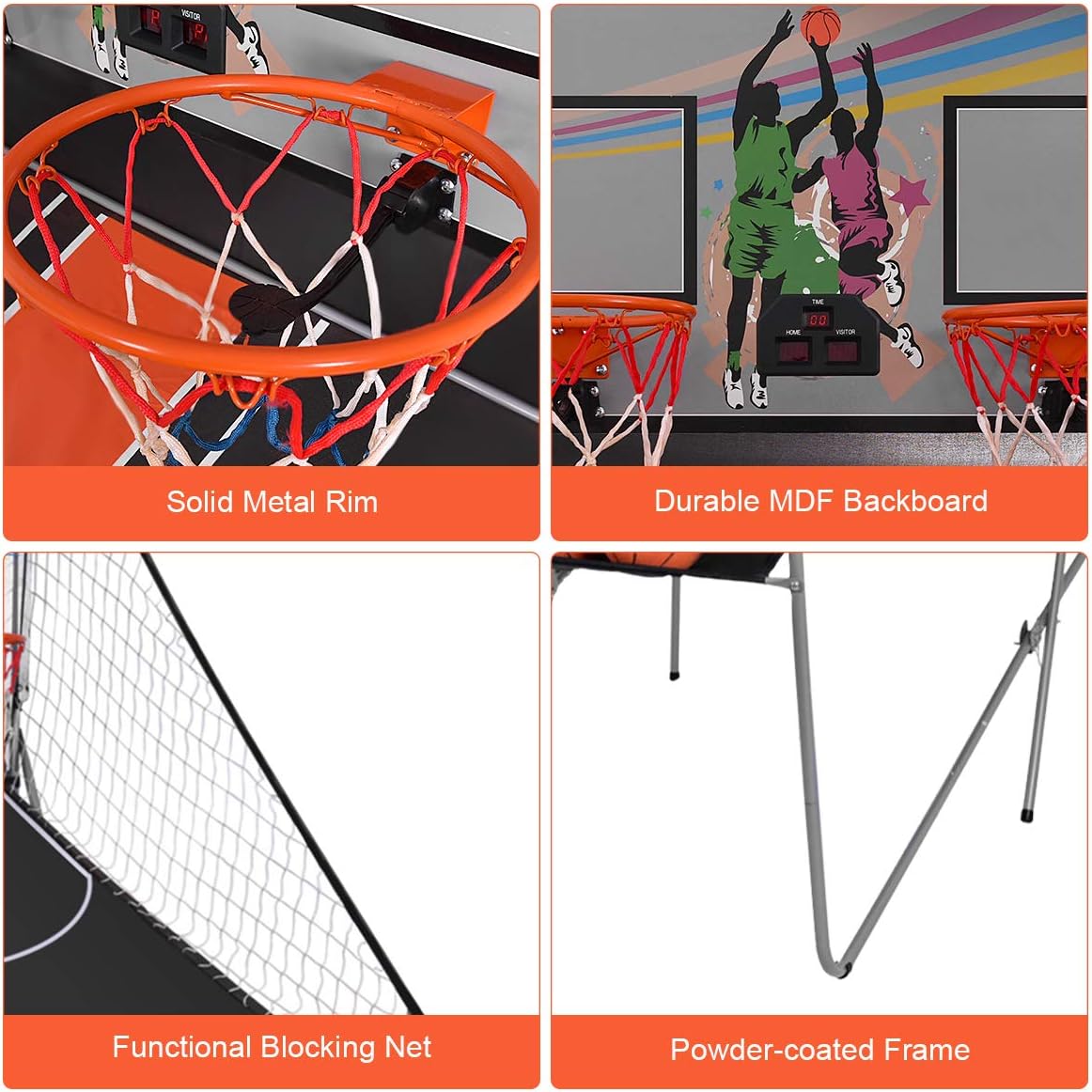 GYMAX Arcade Basketball Game Indoor Foldable with 8 Game Modes, Arcade Sound, 4 Balls and Inflation Pump, Electronic Basketball Games for All Ages Home