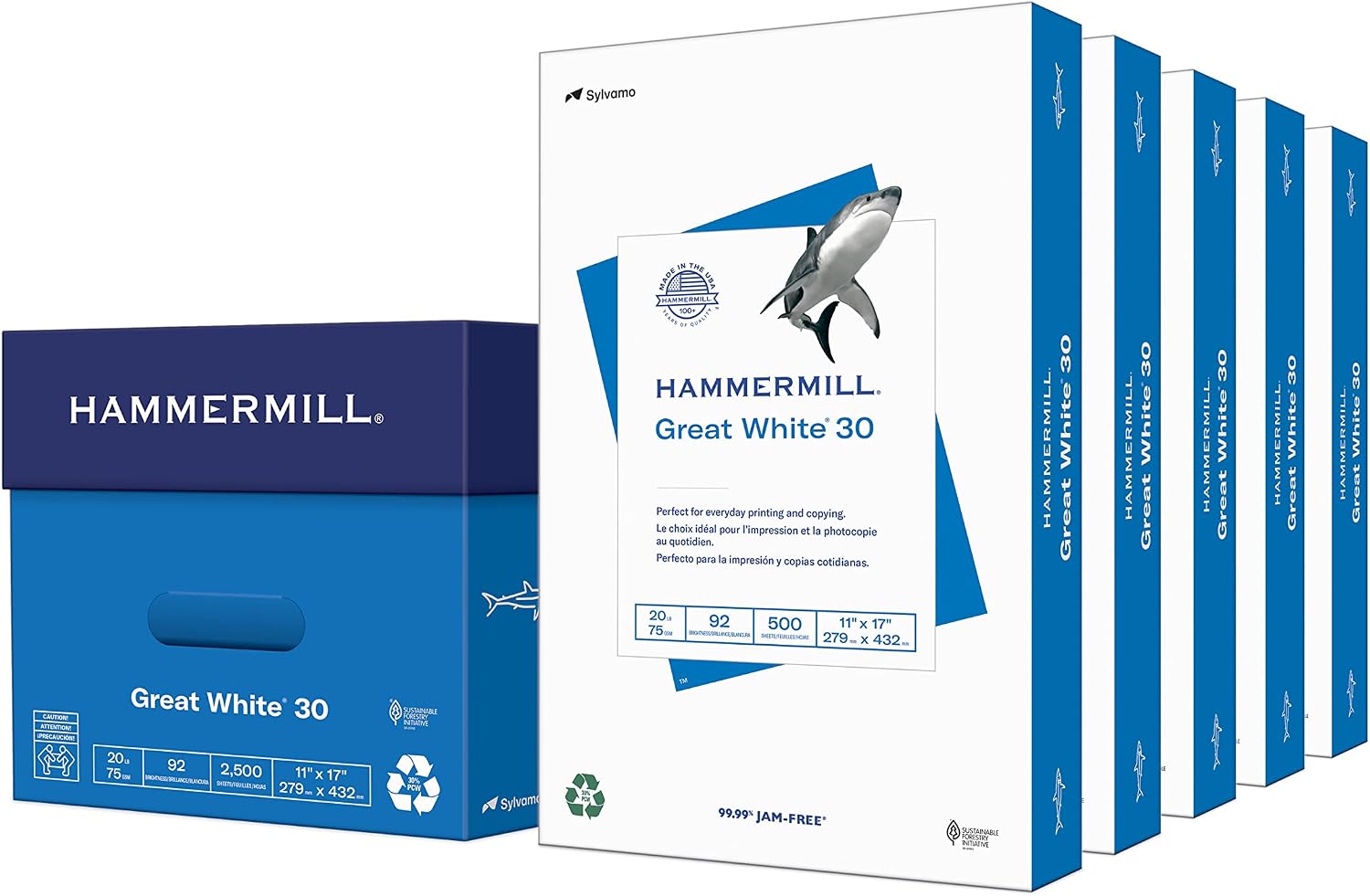 Hammermill Printer Paper, Great White 30% Recycled Paper, 8.5 x 11-1 Ream (500 Sheets) - 92 Bright, Made in the USA, 086710