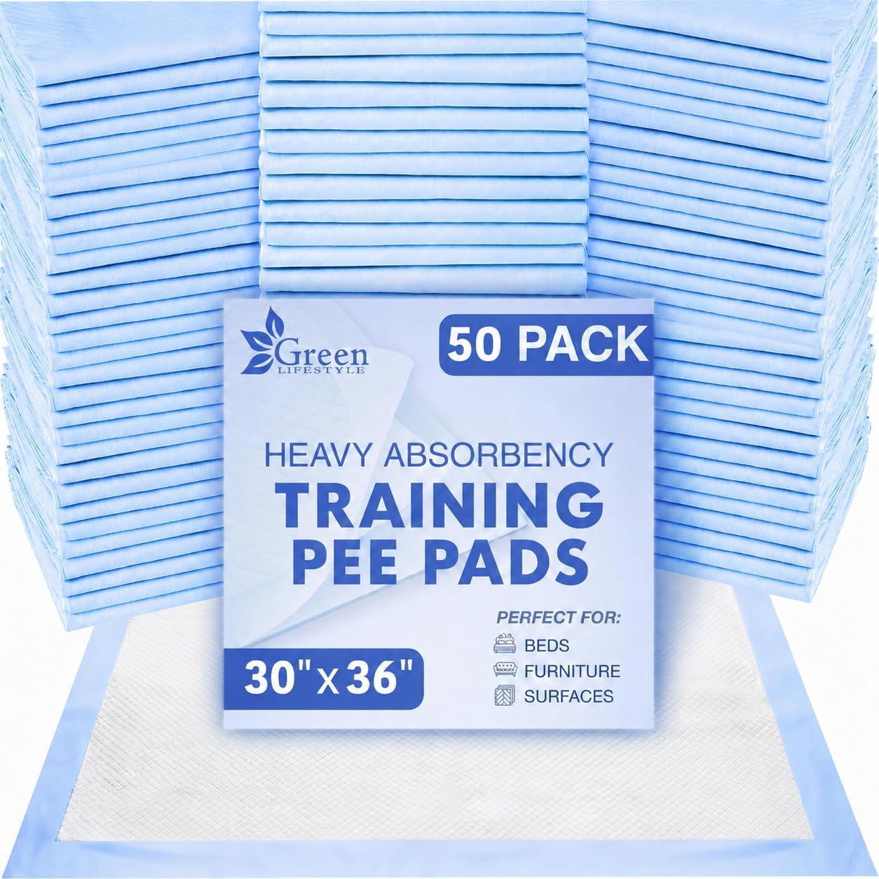 GREEN LIFESTYLE Washable Underpads - Large Pads for use as Incontinence Bed Pads, Reusable Pet Pads, Great for Dogs, Cats, Bunny