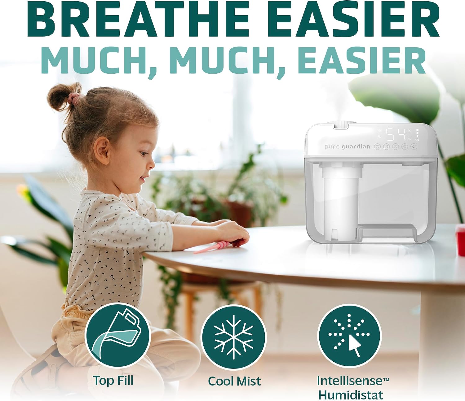 PureGuardian Ultrasonic Cool Mist Humidifier with Aromatherapy Tray, 70-Hour Run Time, 1-Gallon Tank Capacity, 320 Sq. Ft. Coverage for Small Rooms