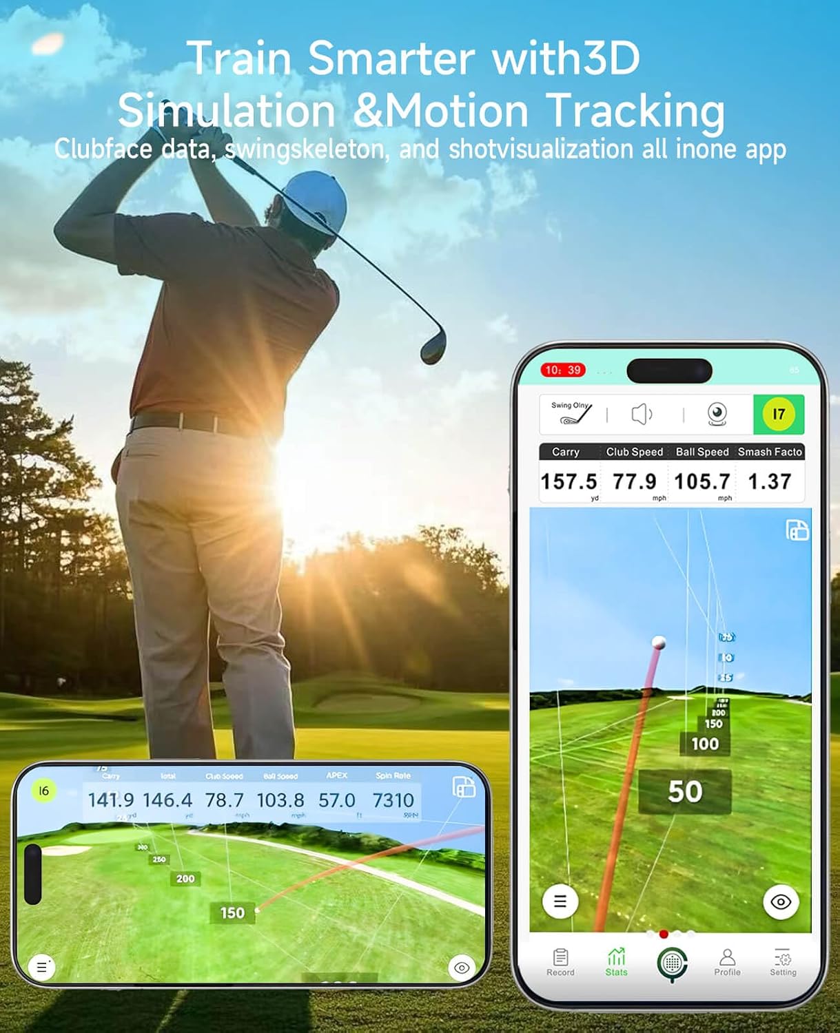Portable Golf Launch Monitor Pro X1 Plus, Simulators for Home & Training, Mobile Launch Monitor for Golf Swing Analysis, Tracker & Swing Analyzer