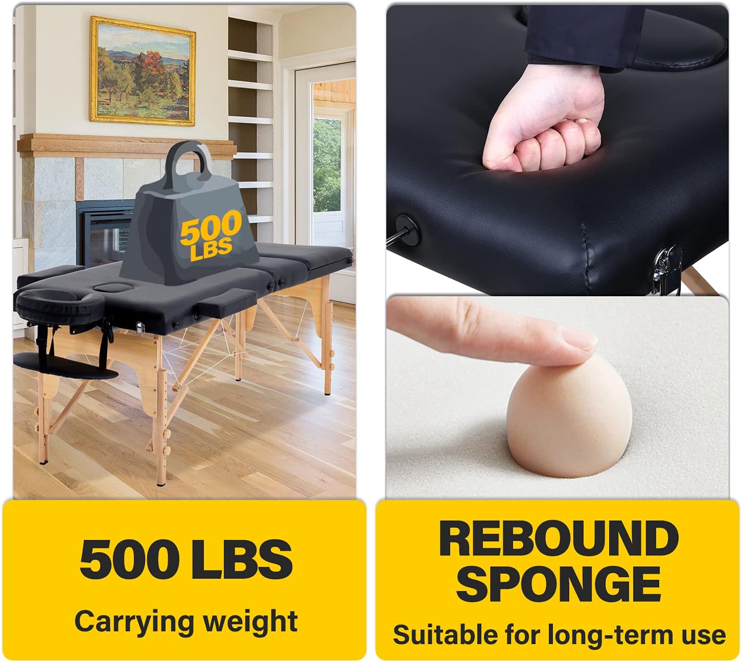 BestMassage | Portable Massage Table | 24" Wide, Black PU Leather | Lightweight, 2-Fold Massage Table with Height Adjustment, 450lbs Capacity, Carry Bag | For Massage, Facial, Tattoo, Home, Spa