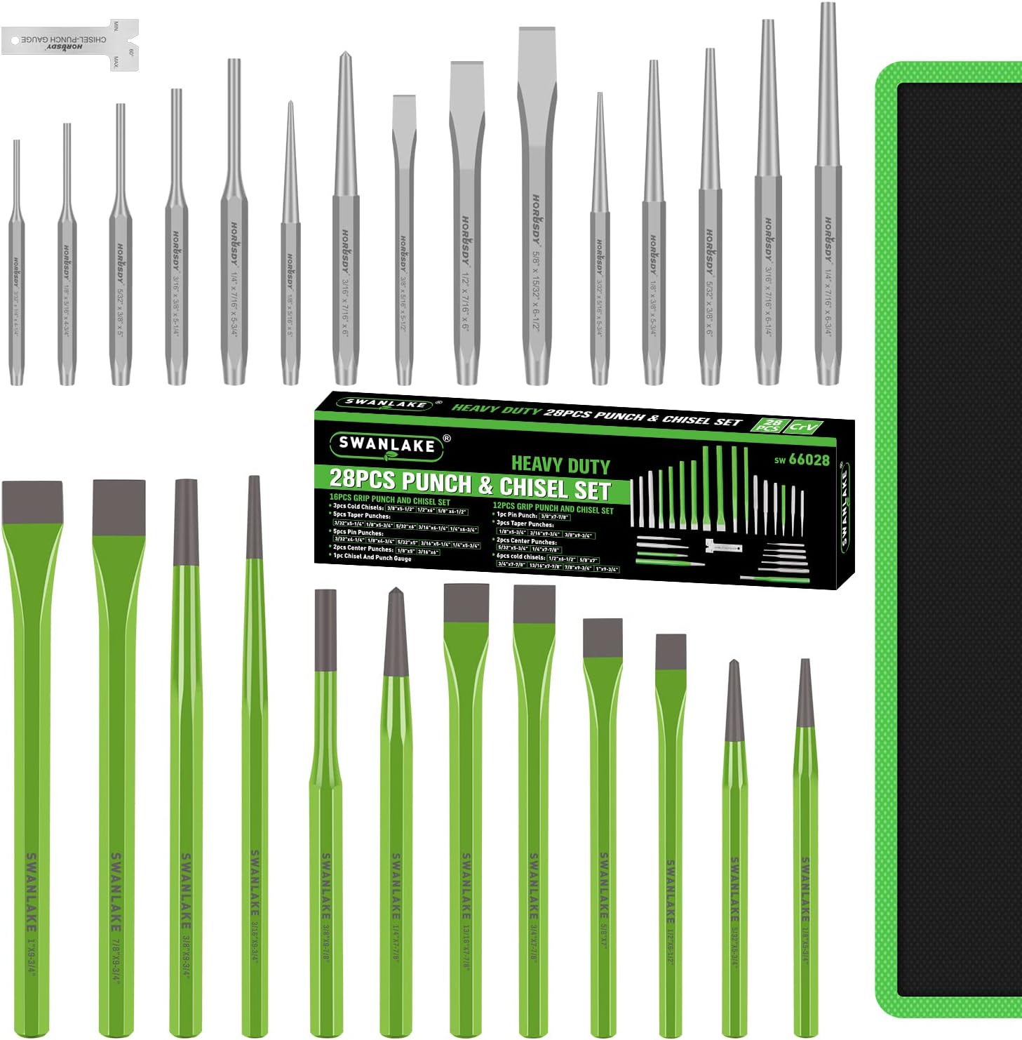 16-Piece Precision Punch & Chisel Set - Taper Punch, Pin Center Punch, Cold Chisels & Gauge for Versatile Applications