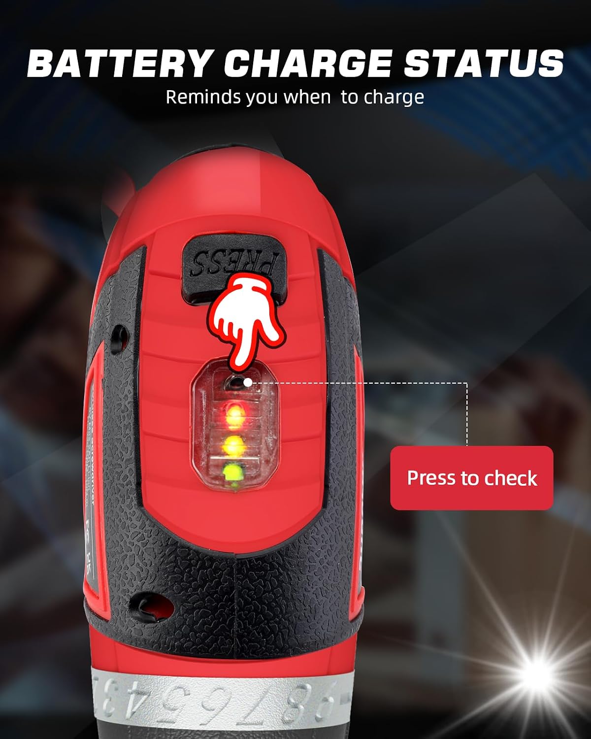 Cordless Electric Screwdriver Set, 8V 10Nm Rechargeable Power Electric Drill, Battery Screw Gun with Driver Bit, 320RPM/10+1 Torque, 2 Position Handle, Flexible Shaft LED Light (Red, 28Pcs)