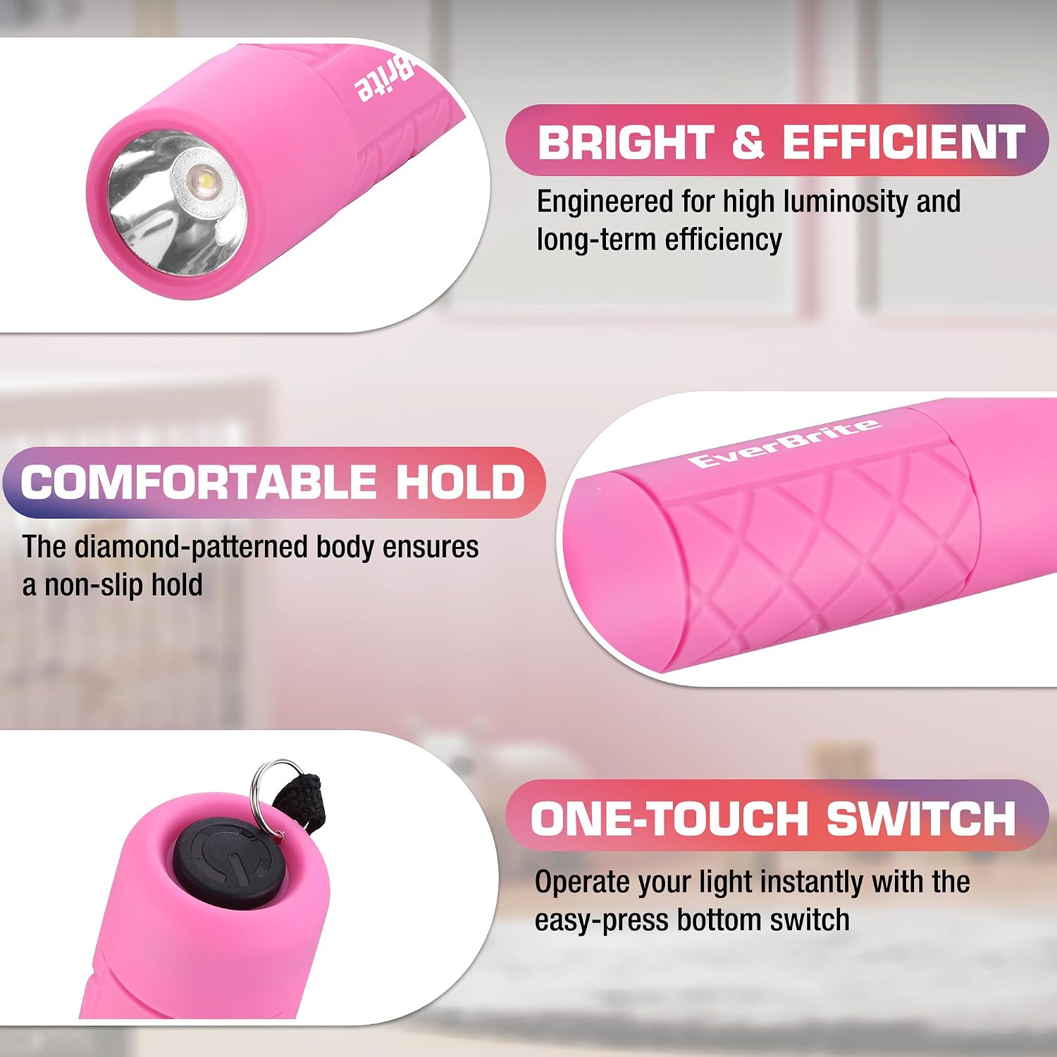 EverBrite Mini Flashlights 6-Pack Mix Colors, Batteries Included | Small, Lightweight, 18 AAA Batteries, 6-Color Set, 9-LED, Wrist Lanyards, for Home, Camping & Emergency use, Holiday Gifts