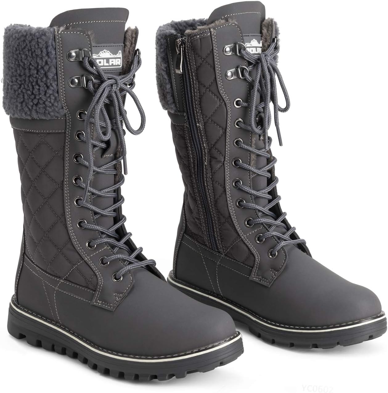 POLAR Womens Faux Fur Warm Thermal Waterproof Outdoor Walking Snow Winter Rubber Sole Calf Boots