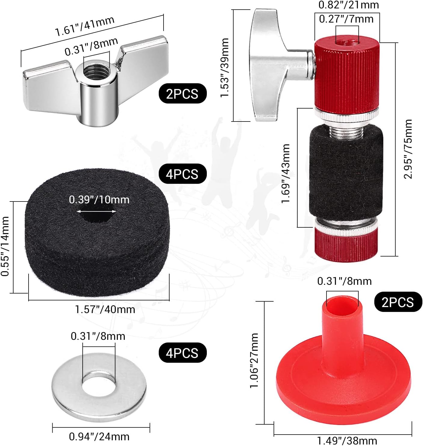 Facmogu 23PCS Cymbal Accessory Set, Drum Cymbal Replacement Accessories