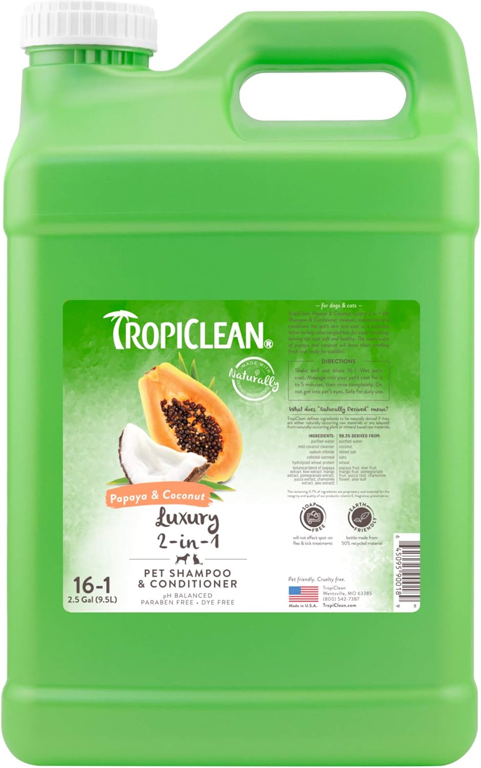 TropiClean Deodorizing Dog Shampoo, Berry & Coconut Scent, 2.5 Gallon