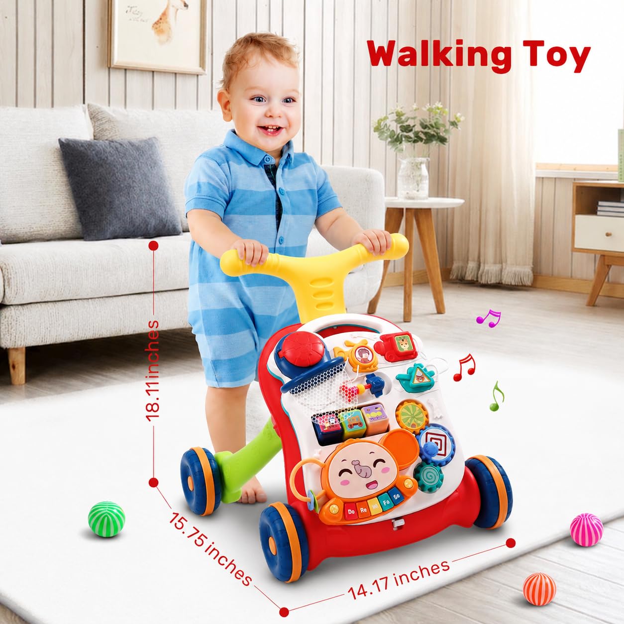 CUTE STONE Sit to Stand Learning Walker, 2 in 1 Baby Push Walker, Early Educational Child Activity Center, Multifunctional Removable Play Panel