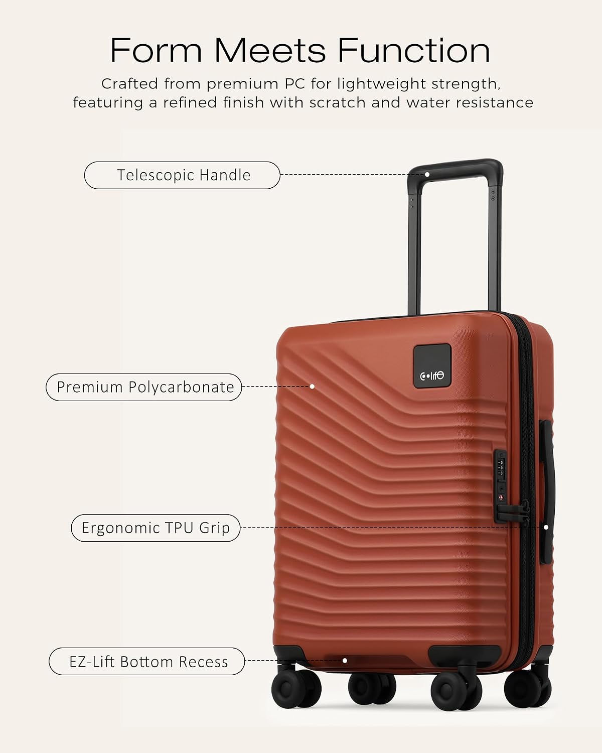 Coolife Luggage Carry-On, Lightweight PC Hardside Suitcase, 20-Inch, Black | Expandable Carry-On, Dual Spinner Wheels, TSA-Approved Lock, Upgraded PC Hardshell, Durable Travel Suitcase