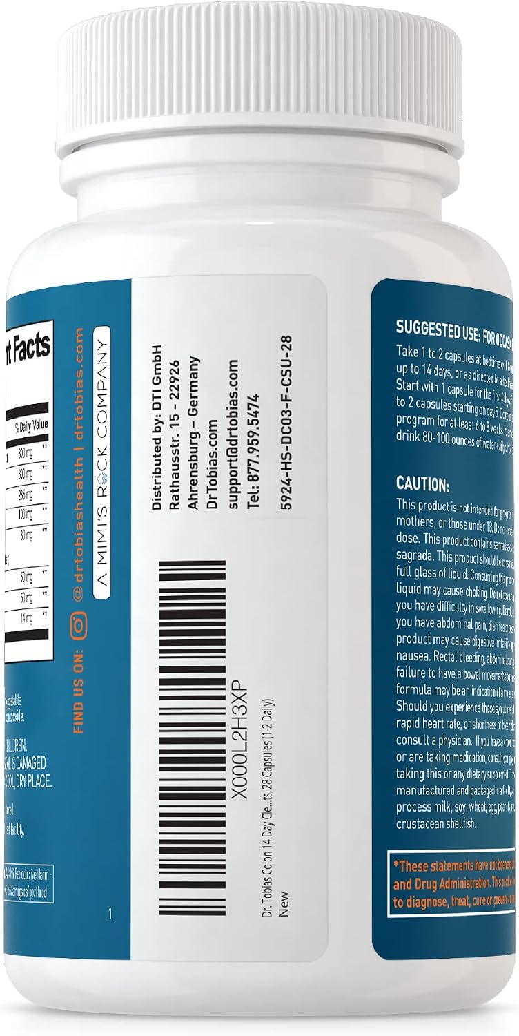 Dr. Tobias Colon 14 Day Cleanse | Supports Digestion & Gut Health | Colon Cleanse Detox | Constipation Relief & Gut Health Support for Women & Men | Psyllium + Senna + Probiotics | 28 Capsules