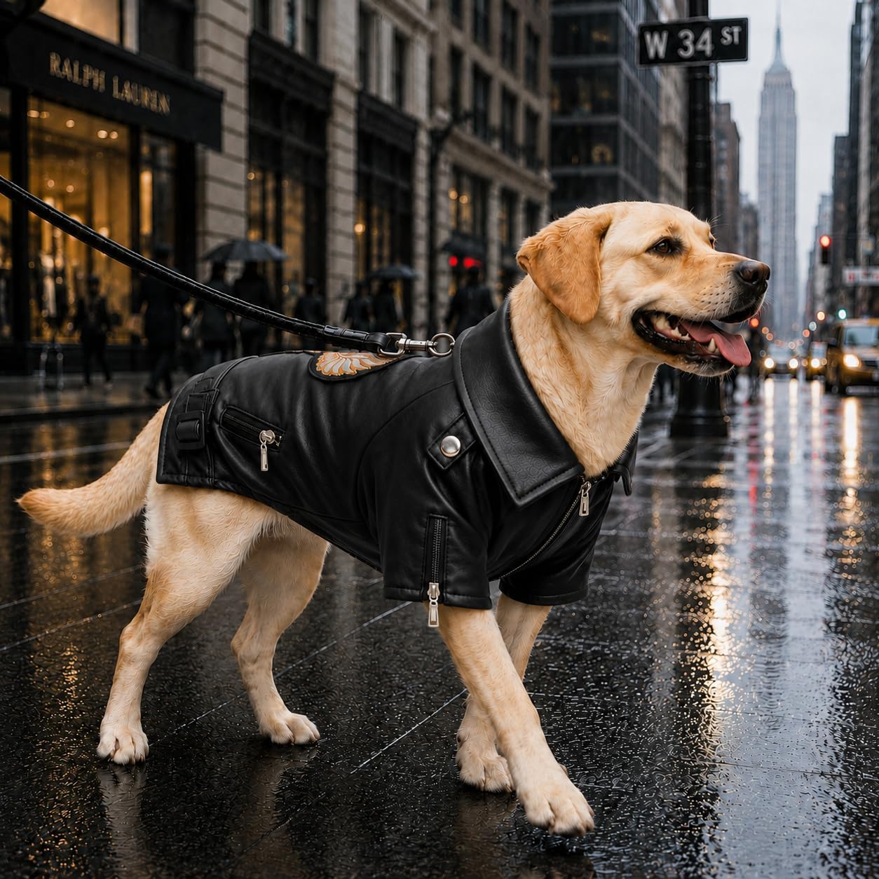 Lovelonglong Cool Dog Leather Jacket, Warm Coats Dogs Windproof Cold Weather Coats for Large Medium Small Dogs with Eagle Embroidery Black XS
