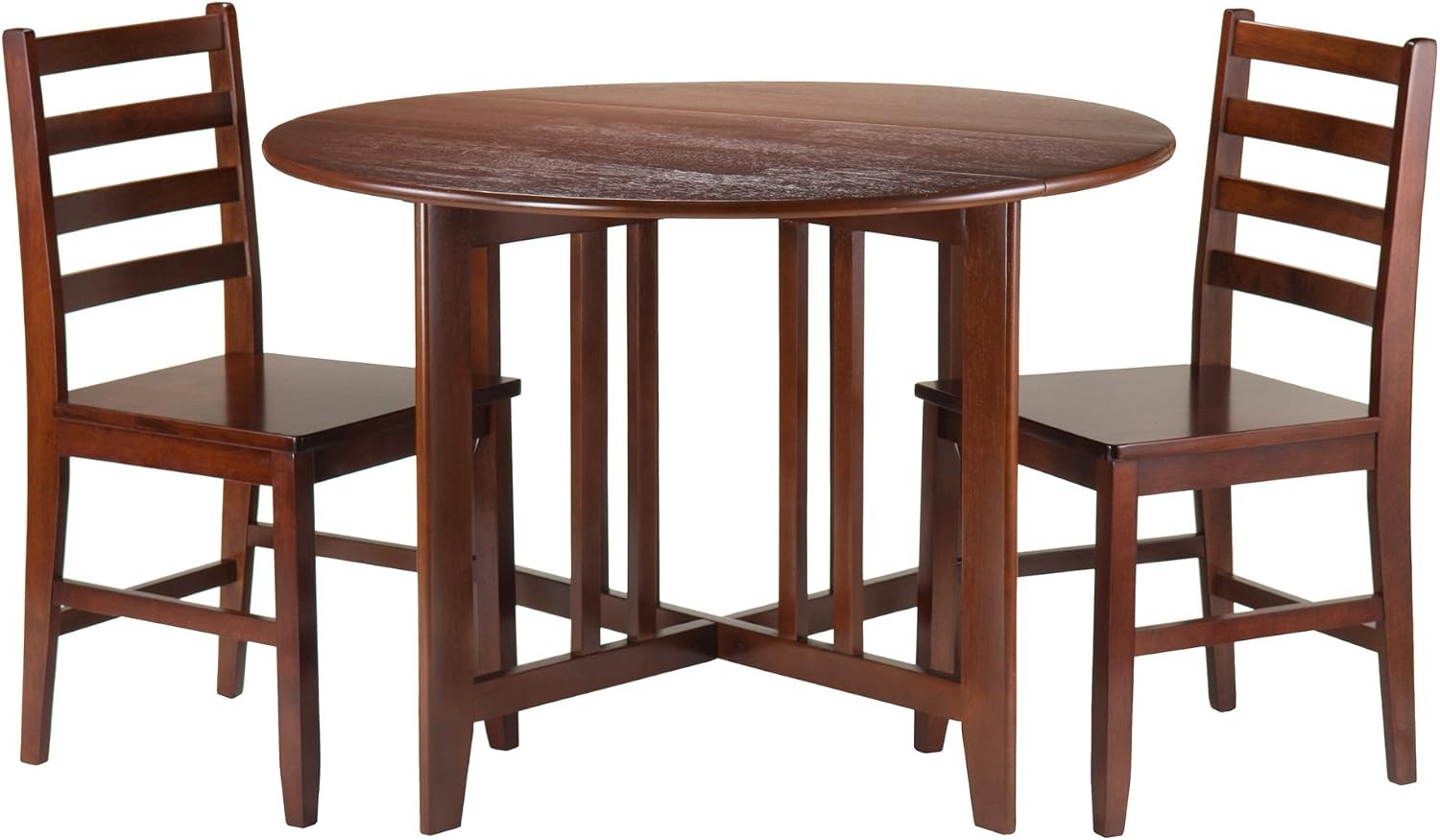 Winsome Alamo 3-Pc Double Drop Leaf Dining Table with 2 Ladder Back Chairs, Walnut