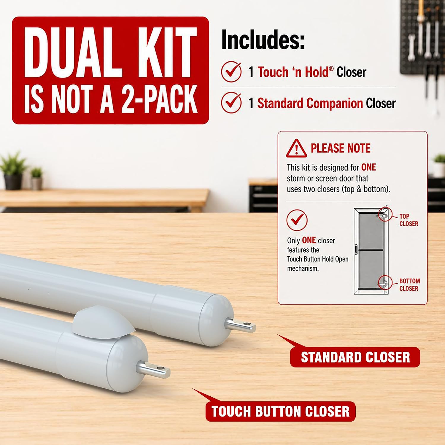 GREENSTAR Touch 'n Hold Smooth - Dual Door Closer System - Heavy Duty - for (Medium and Heavy Weight) Storm, Screen, & Security Doors - New Doors or Replacement for Previous Units (White)