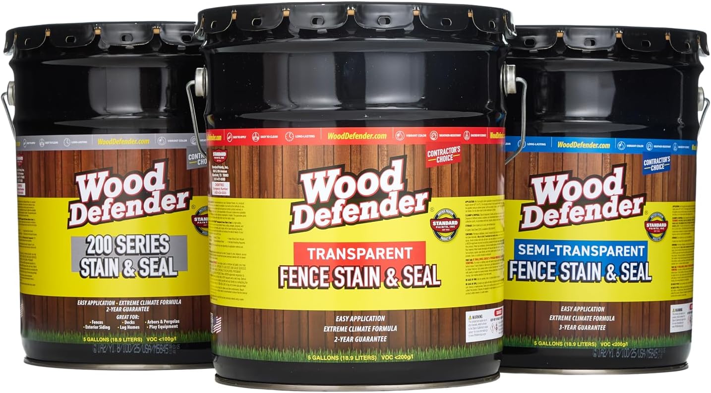Wood Defender Transparent Fence Wood Stain and Seal in One, Oil-Based Penetrating Sealer, Professional-Grade, Long-Lasting, Weather-Resistant Protector, Redwood, 5-Gallon