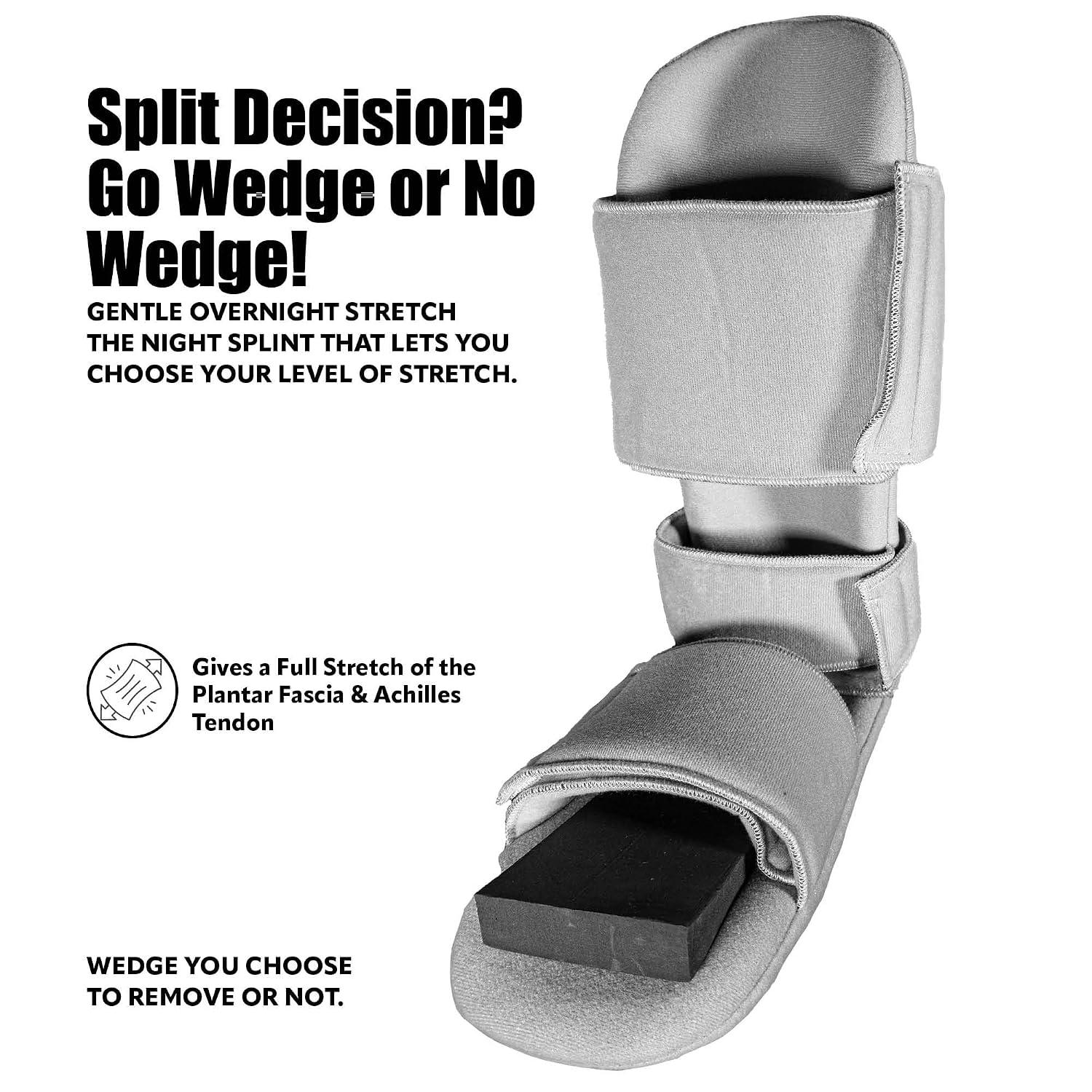 Brace On 90 Degree Night Splint, 3 Straps, Adjustable, Foam Wedge, Medium | Fits Men's Shoe Size 6-8 and Women's 7.5-9.5, Overnight Positioning, Ultra-Soft Materials, Removable Foam Wedge