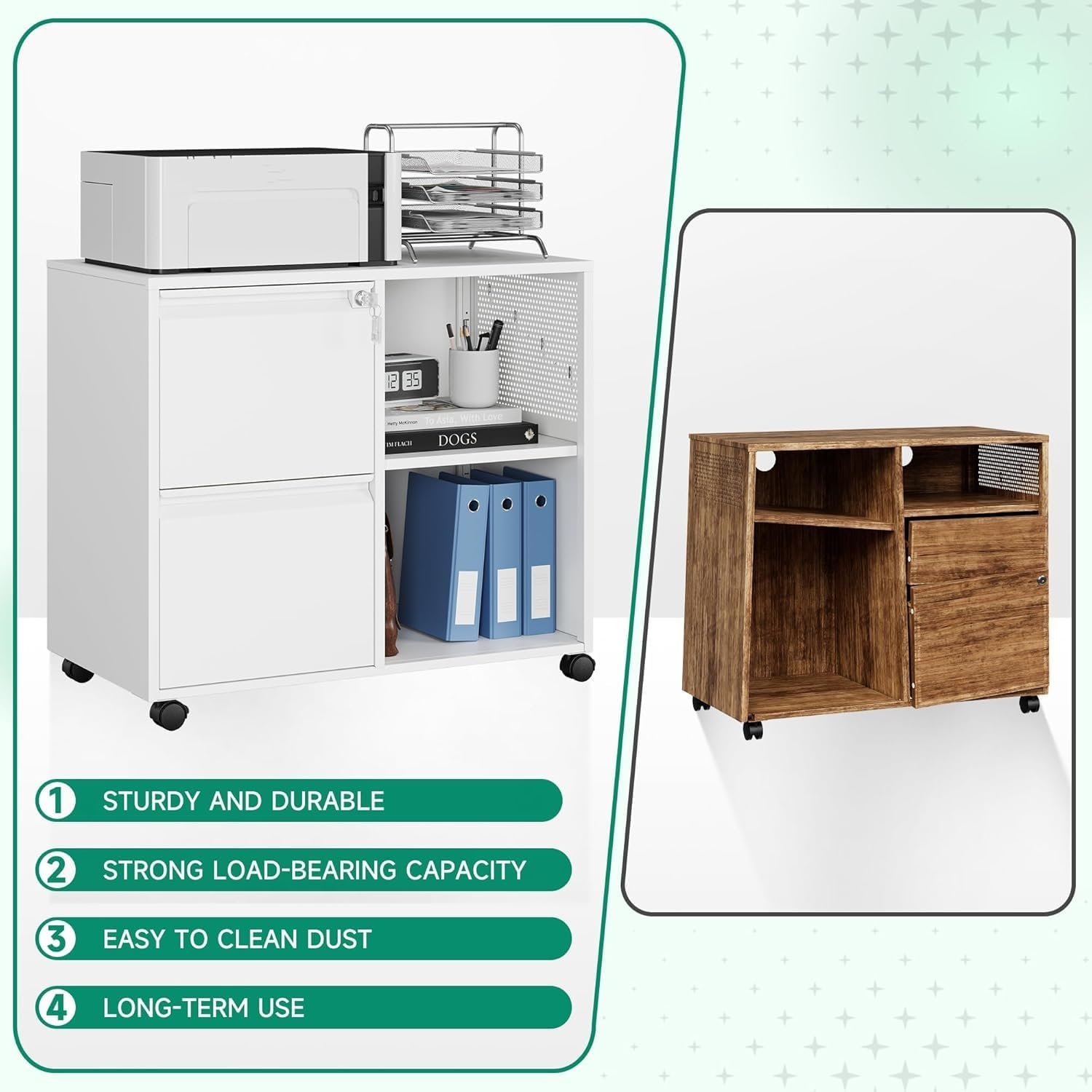 Mobile 3 Drawer File Cabinet with Lock-Metal Lateral Rolling Printer Stand Filing Cabinets for Home Office-Storage A4/F4/Letter (White)