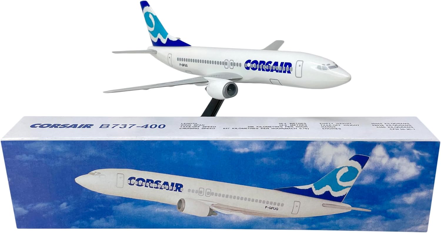 Corsair 737-400 1:185 Scale - Plastic Snap-Fit Model Airplane - Collectible Replica of Corsair Airlines Aircraft - Part# ABO-73740G-005